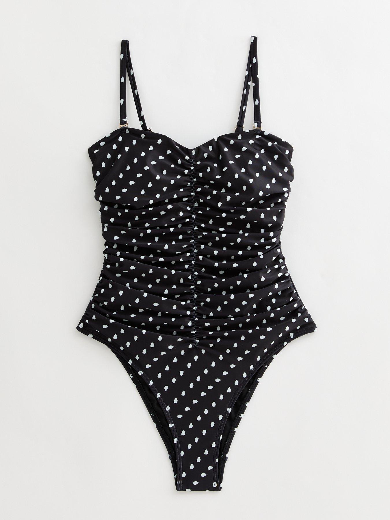 Image 6 of 6 of New Look Black Spotted Ruched Front Swimsuit - Print
