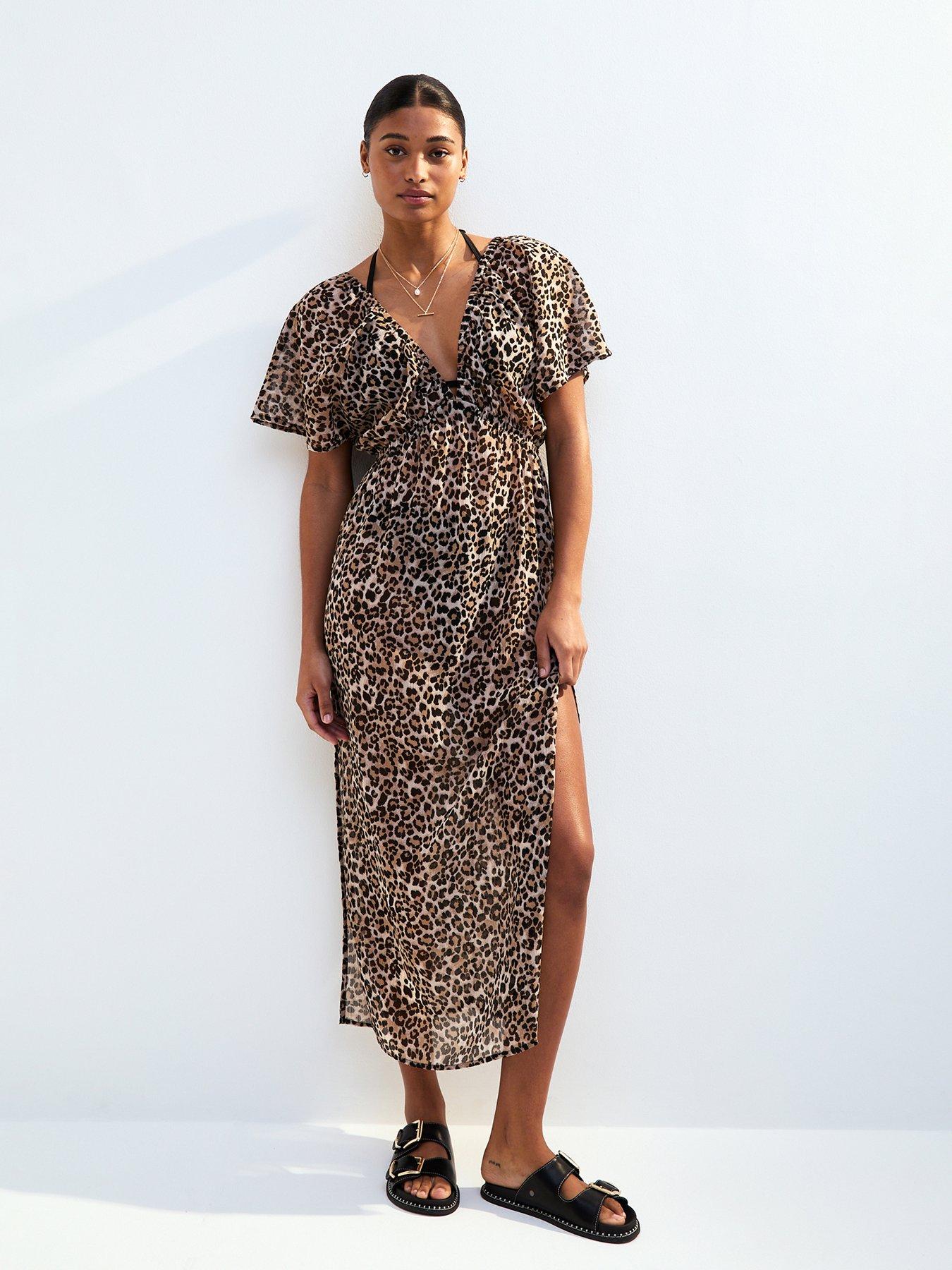 New Look: Leopard Print Short Sleeve Beach Maxi Dress - Print