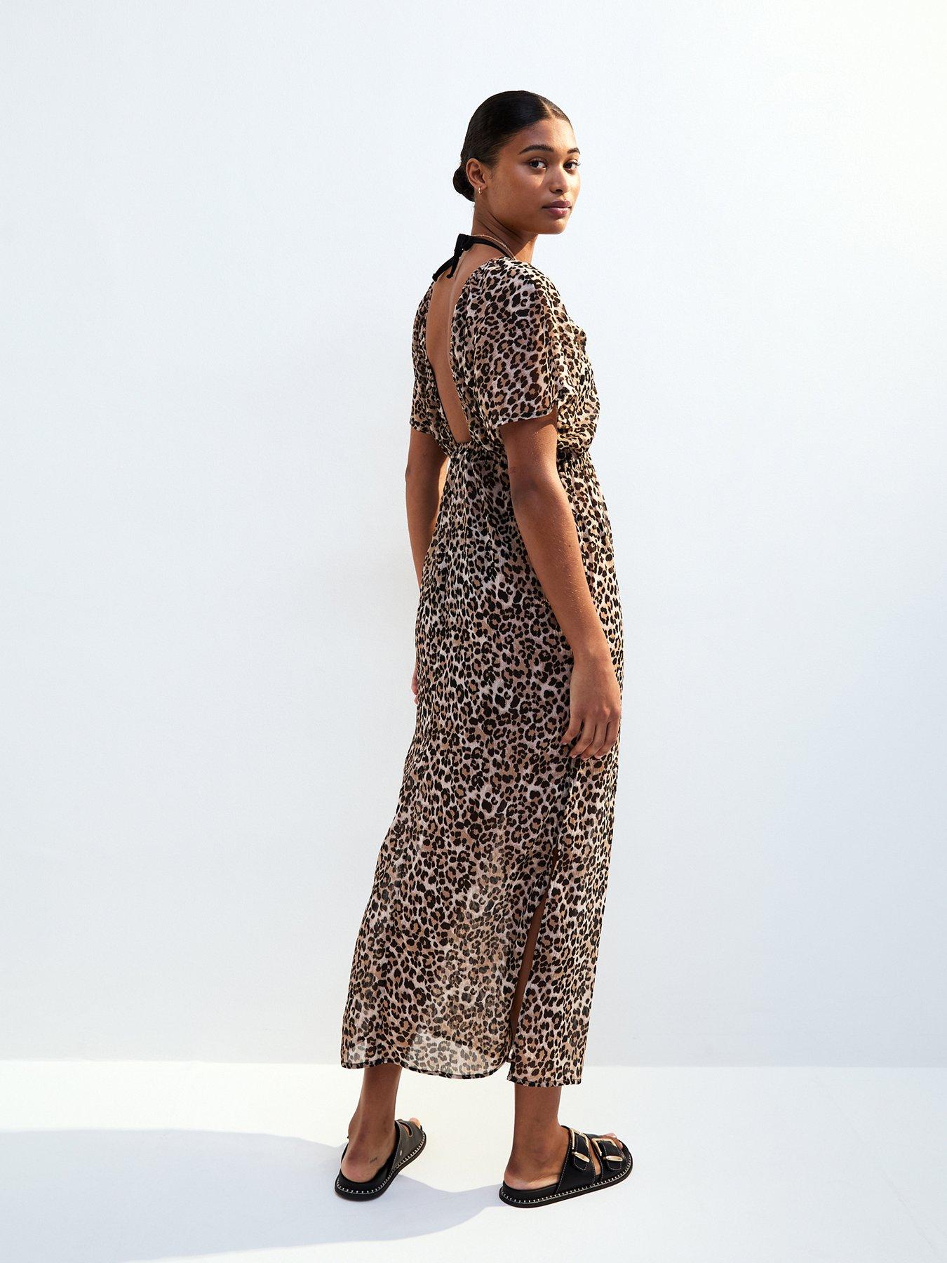 Image 2 of 6 of New Look Leopard Print Short Sleeve Beach Maxi Dress - Print