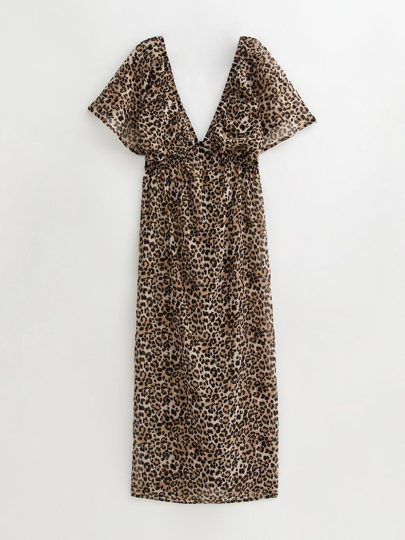 Image 6 of 6 of New Look Leopard Print Short Sleeve Beach Maxi Dress - Print