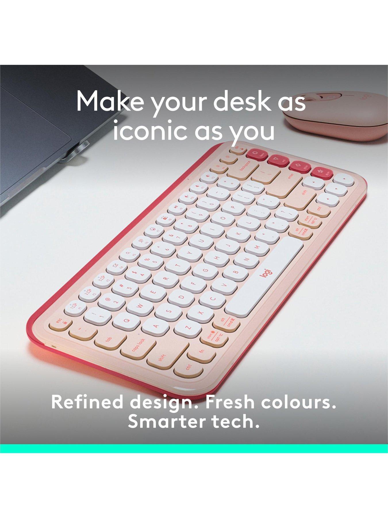 Image 2 of 8 of Logitech POP ICON KEYS Wireless Bluetooth Keyboard for Laptop, Tablet, PC &ndash; Off-Rose And Off-White