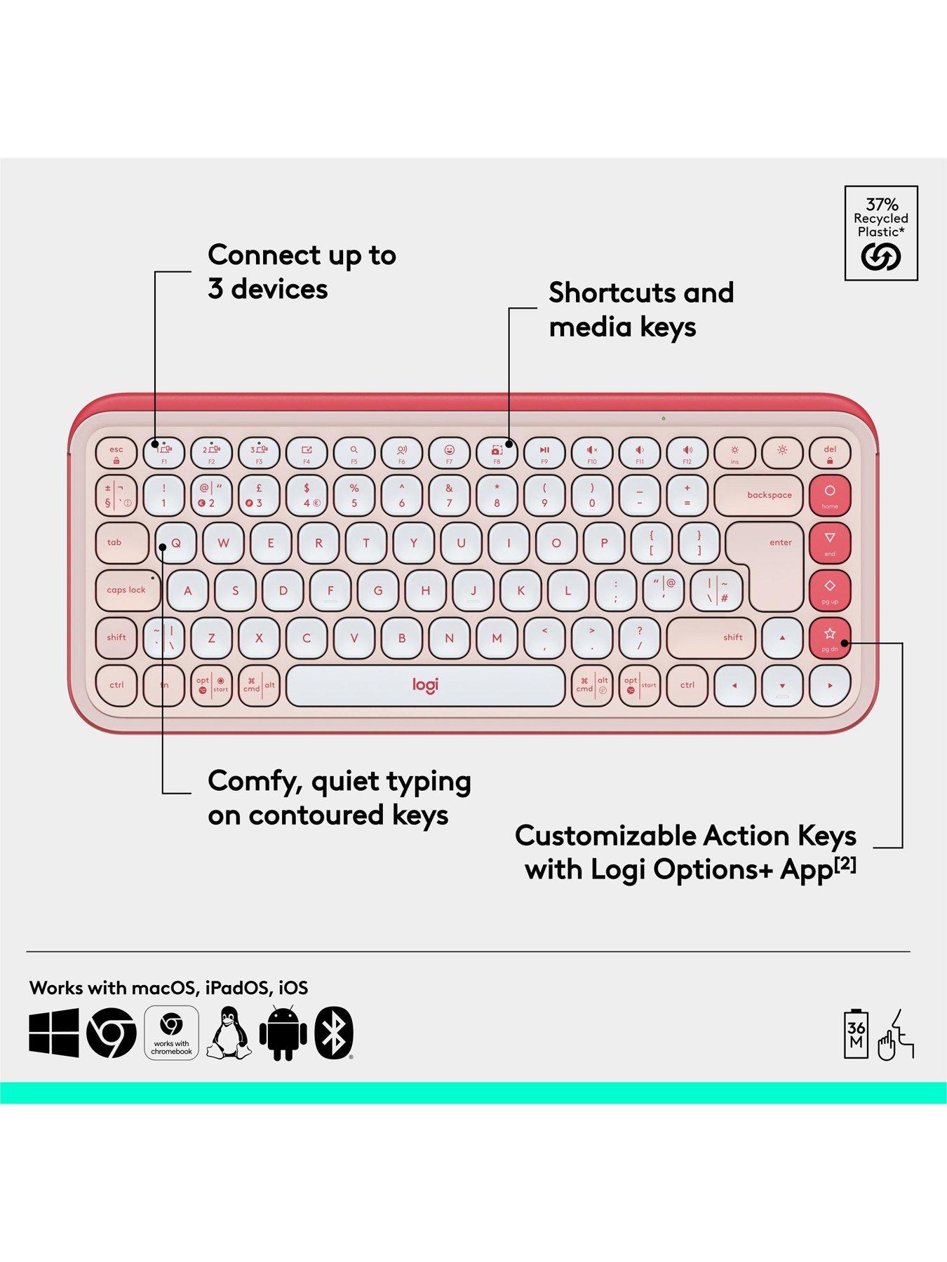 Image 5 of 8 of Logitech POP ICON KEYS Wireless Bluetooth Keyboard for Laptop, Tablet, PC &ndash; Off-Rose And Off-White