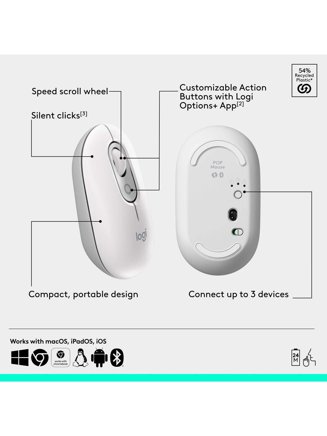 Image 6 of 8 of Logitech Pop Portable Wireless Bluetooth Mouse With Programmable Buttons And Quiet Clicks - Off-White