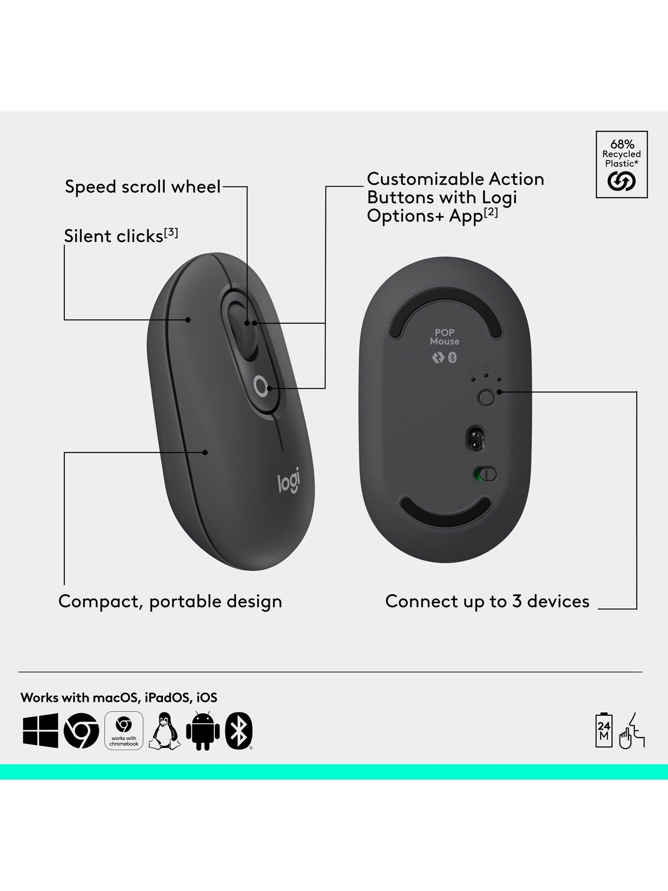 Image 6 of 7 of Logitech Pop Portable Wireless Bluetooth Mouse With Programmable Buttons And Quiet Clicks - Graphite
