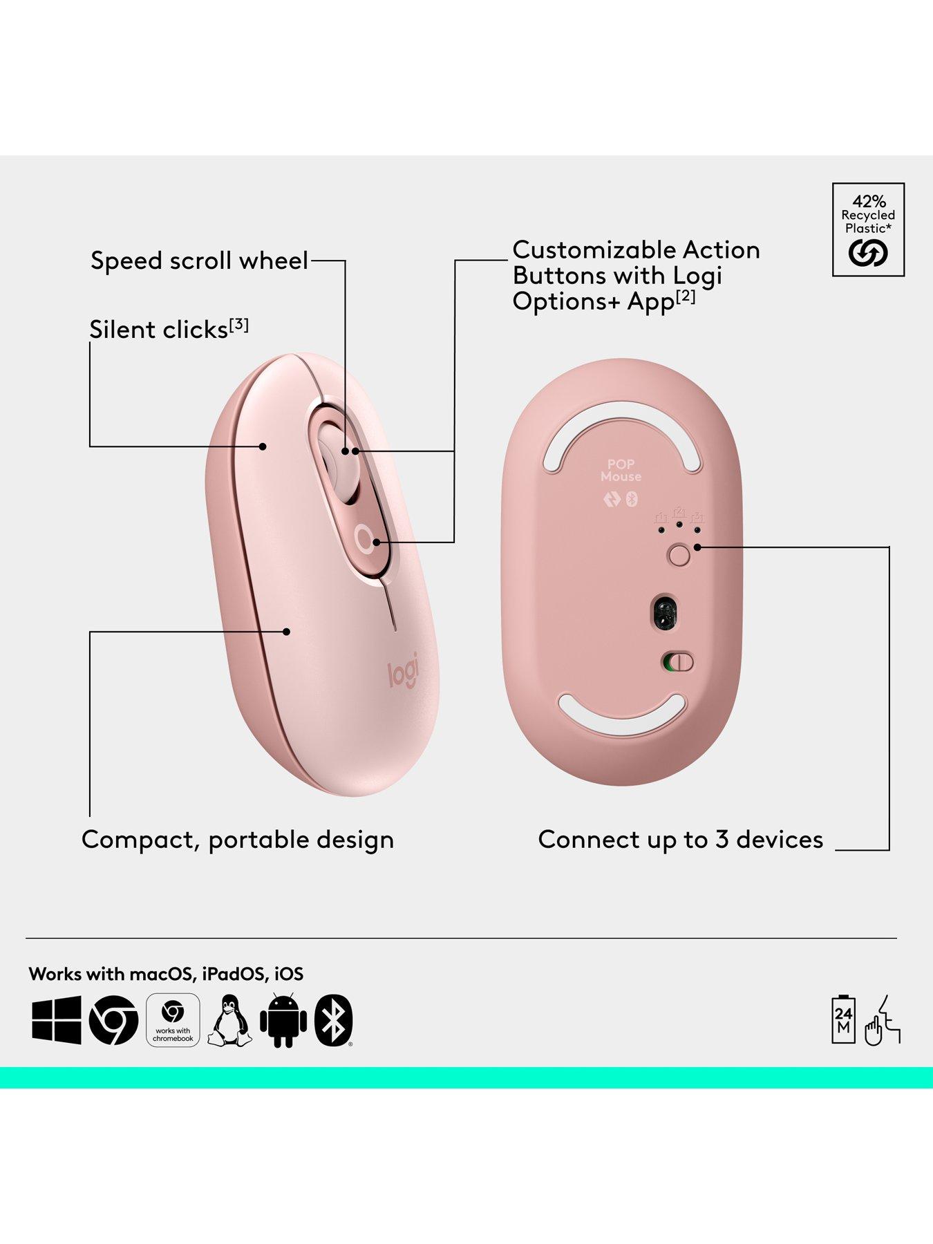 Image 6 of 7 of Logitech Pop Portable Wireless Bluetooth Mouse With Programmable Buttons And Quiet Clicks - Rose