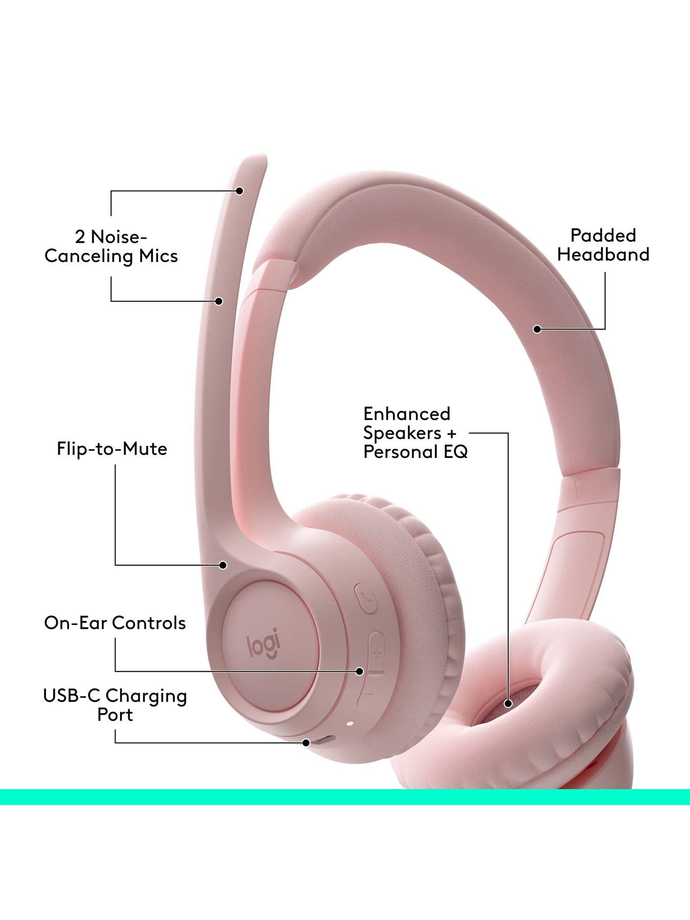Image 6 of 8 of Logitech Zone 300 Wireless Bluetooth Headset With Noise-Cancelling Microphone, Compatible With Windows, Mac, Chrome, Linux, Ios, Android-Rose