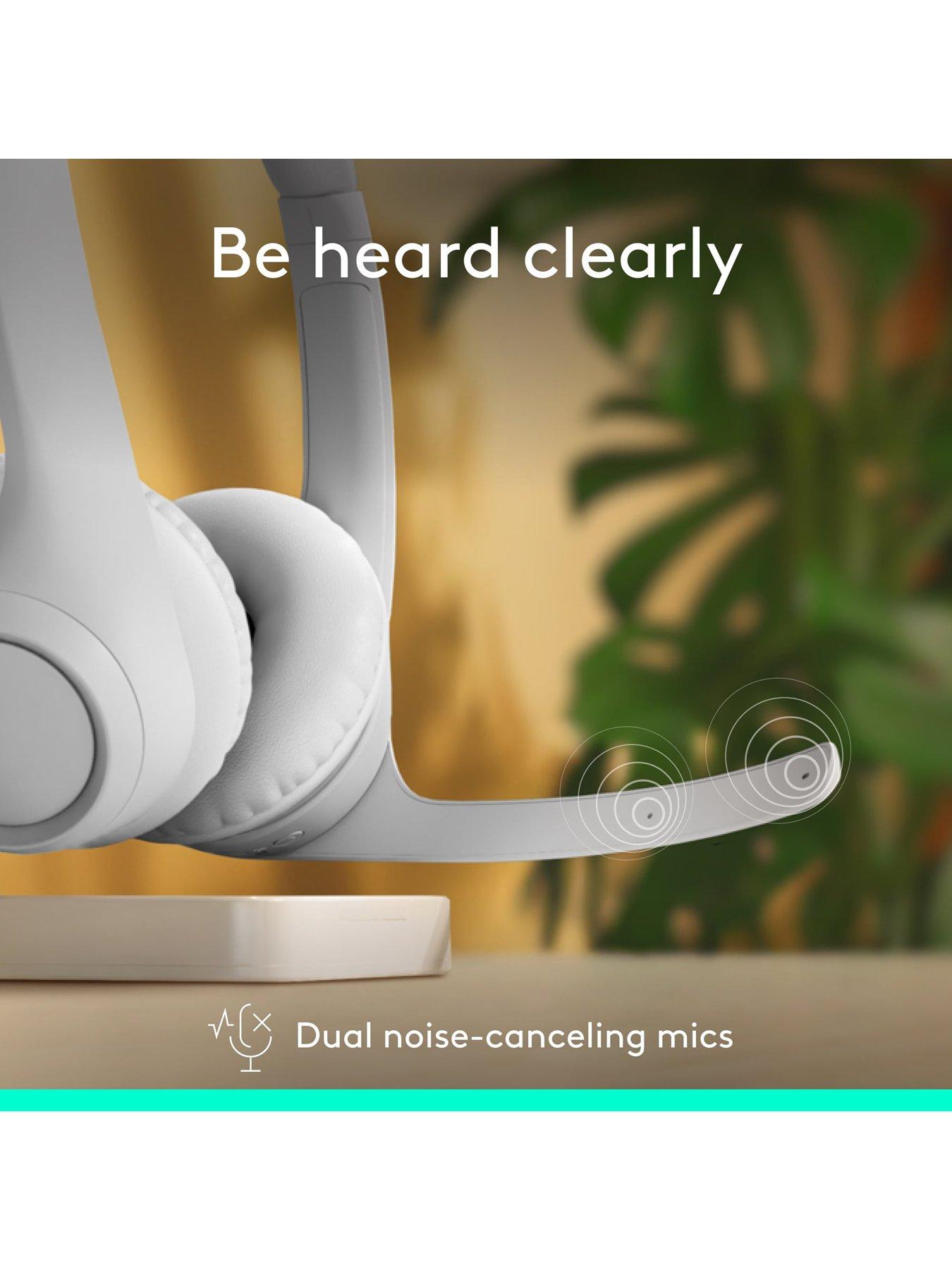 Image 2 of 8 of Logitech Zone 300 Wireless Bluetooth Headset With Noise-Cancelling Microphone, Compatible With Windows, Mac, Chrome, Linux, Ios, Android-Off-White