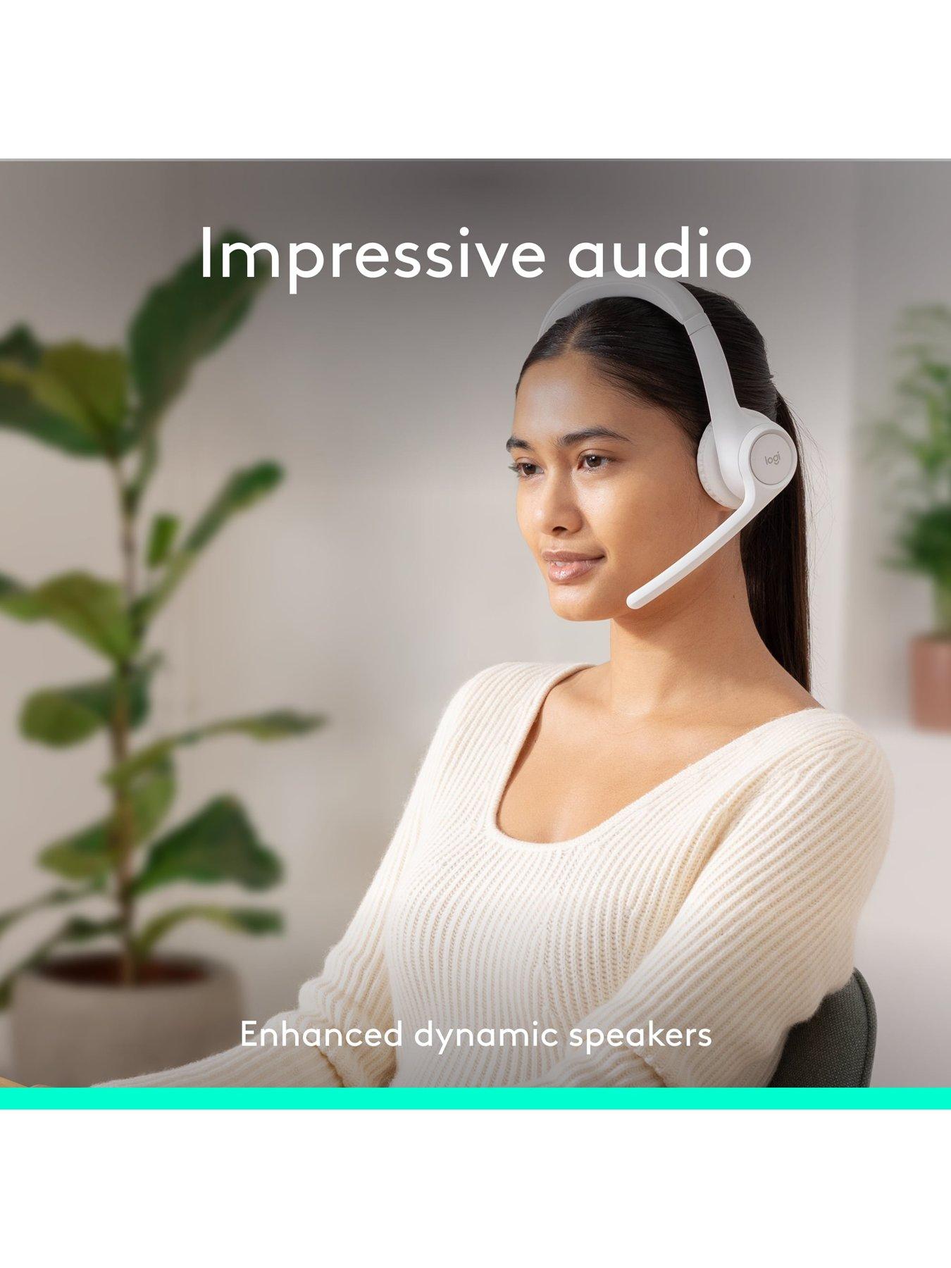 Image 3 of 8 of Logitech Zone 300 Wireless Bluetooth Headset With Noise-Cancelling Microphone, Compatible With Windows, Mac, Chrome, Linux, Ios, Android-Off-White