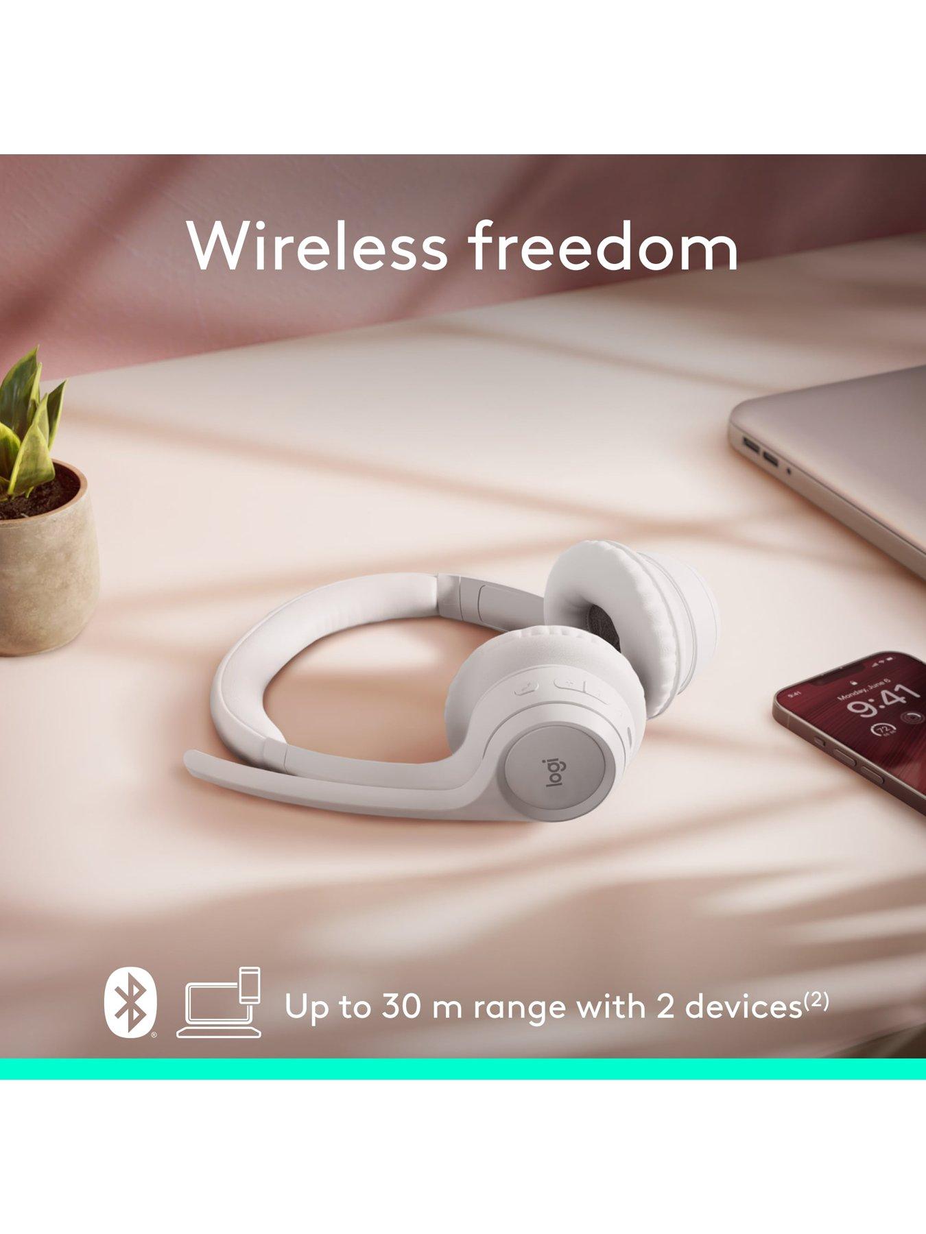 Image 4 of 8 of Logitech Zone 300 Wireless Bluetooth Headset With Noise-Cancelling Microphone, Compatible With Windows, Mac, Chrome, Linux, Ios, Android-Off-White