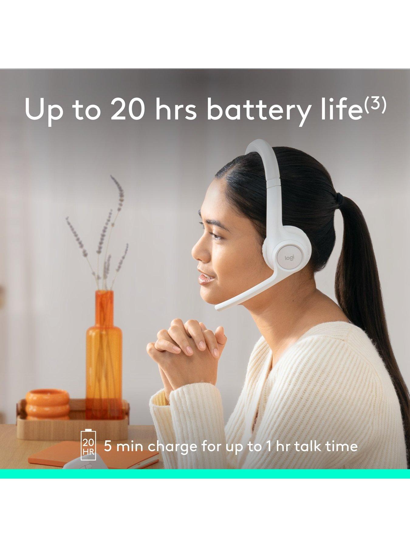 Image 5 of 8 of Logitech Zone 300 Wireless Bluetooth Headset With Noise-Cancelling Microphone, Compatible With Windows, Mac, Chrome, Linux, Ios, Android-Off-White