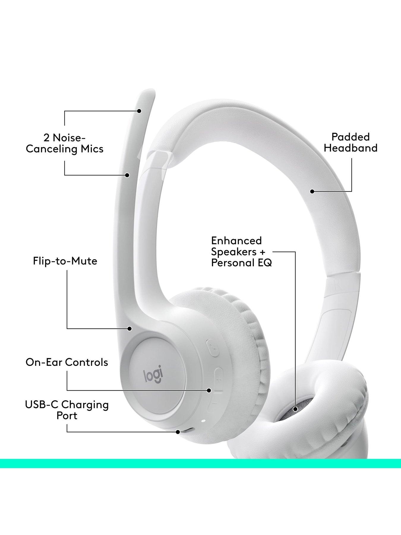 Image 6 of 8 of Logitech Zone 300 Wireless Bluetooth Headset With Noise-Cancelling Microphone, Compatible With Windows, Mac, Chrome, Linux, Ios, Android-Off-White