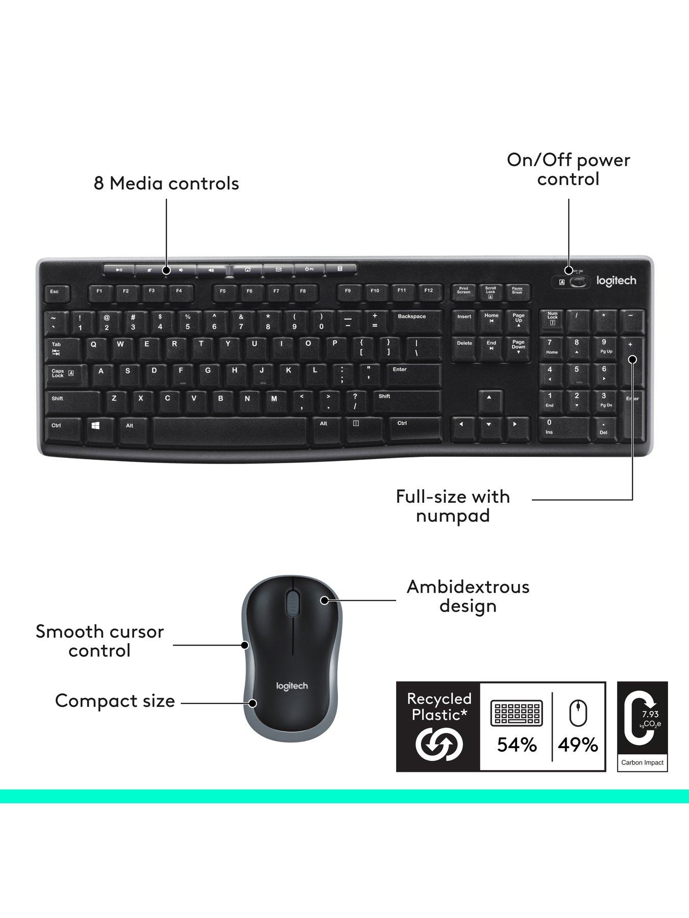 Image 6 of 7 of Logitech Mk270 Wireless Keyboard And Mouse Combo For Windows, 2.4 Ghz Wireless, Compact Mouse, 8 Multimedia And Shortcut Keys