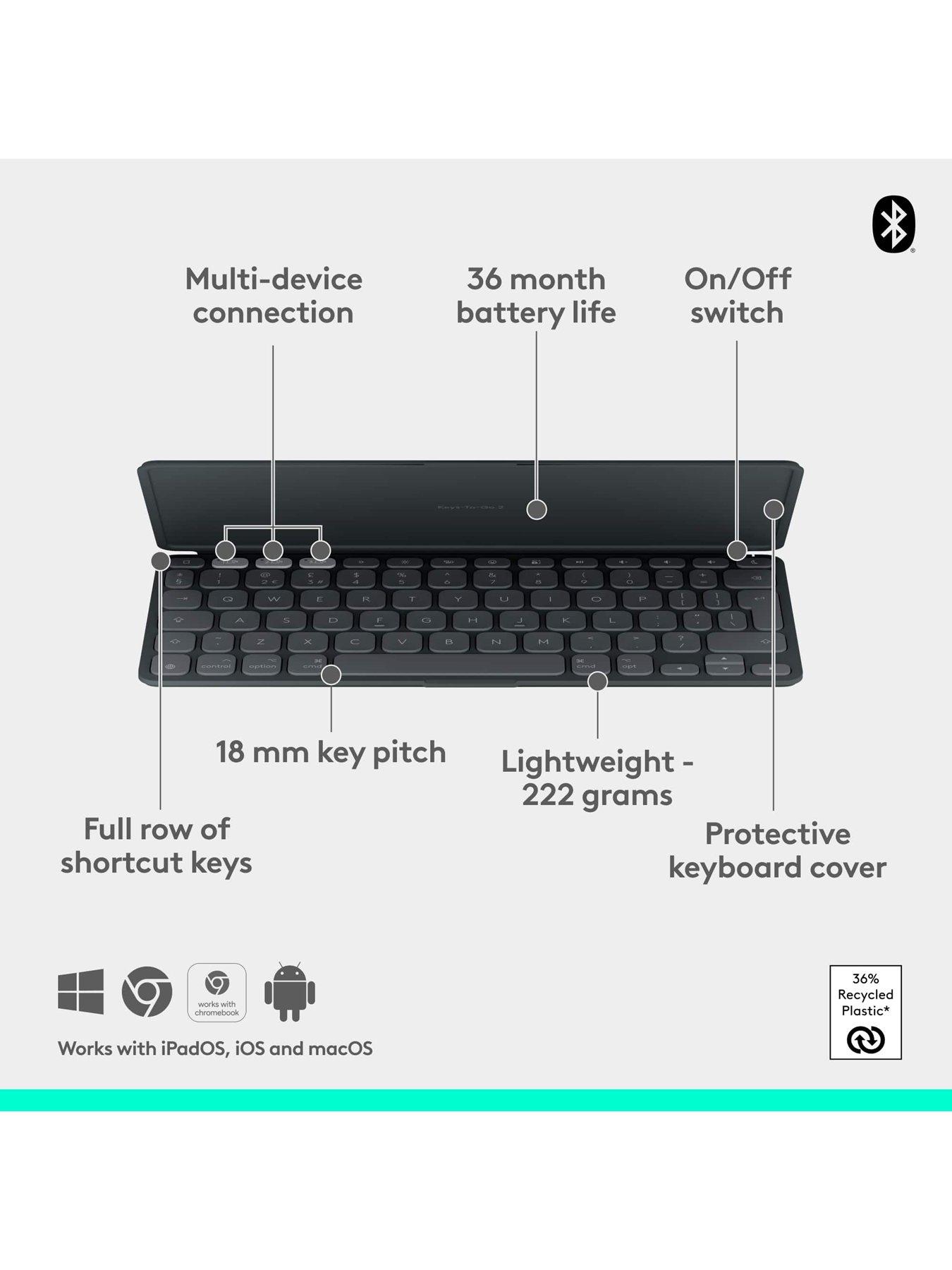 Image 6 of 8 of Logitech Keys-To-Go 2 Portable Wireless Ipad Keyboard With Built-In Cover, Slim And Compact Wireless Keyboard For Ipad Graphite