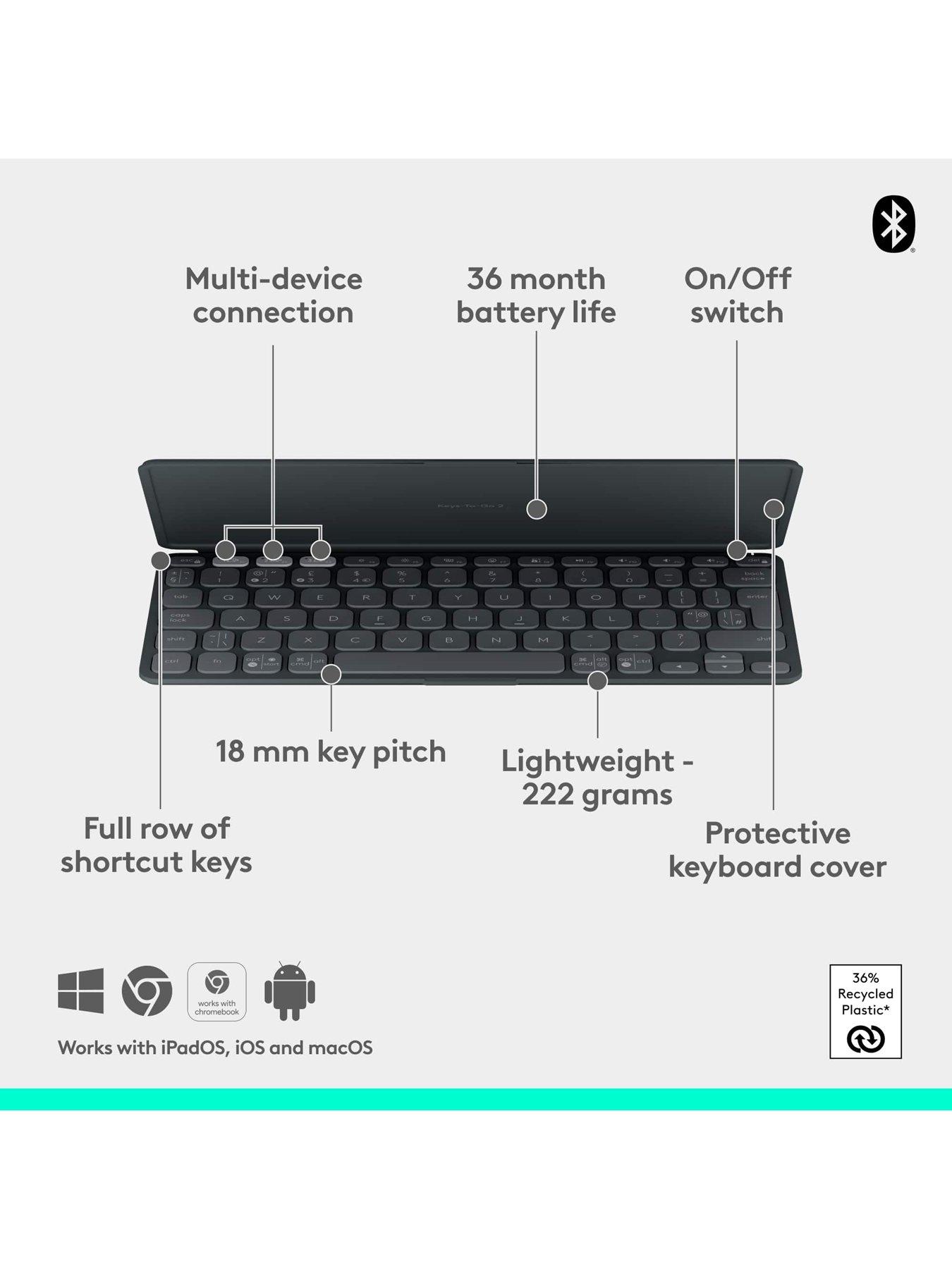 Image 6 of 8 of Logitech Keys-To-Go 2 Portable Bluetooth Keyboard For Tablet With Built-In Cover, Slim And Compact Wireless Keyboard For Windows Graphite