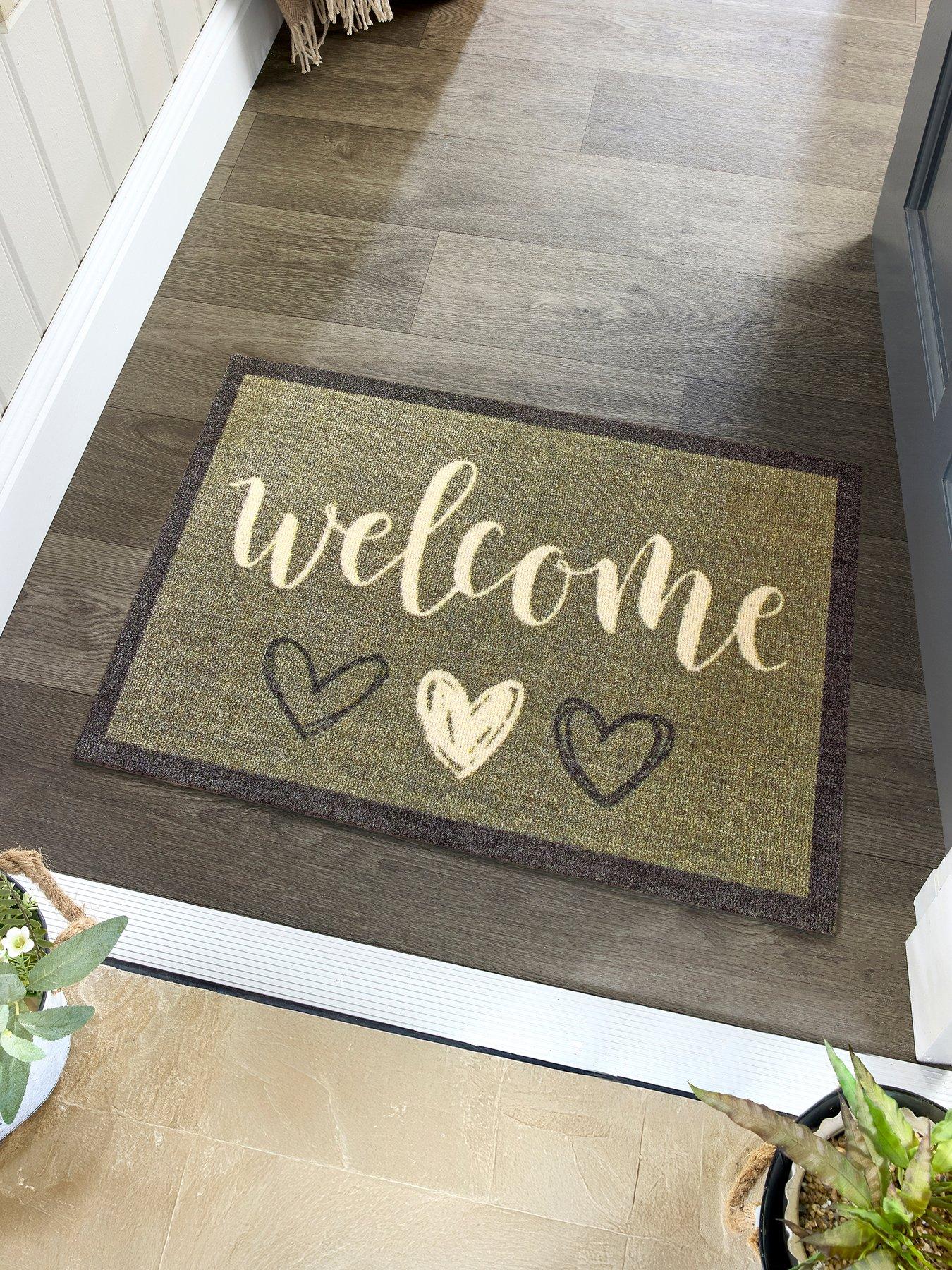 Very Home My Welcome Washable Doormat - Sage Green 50x75cm