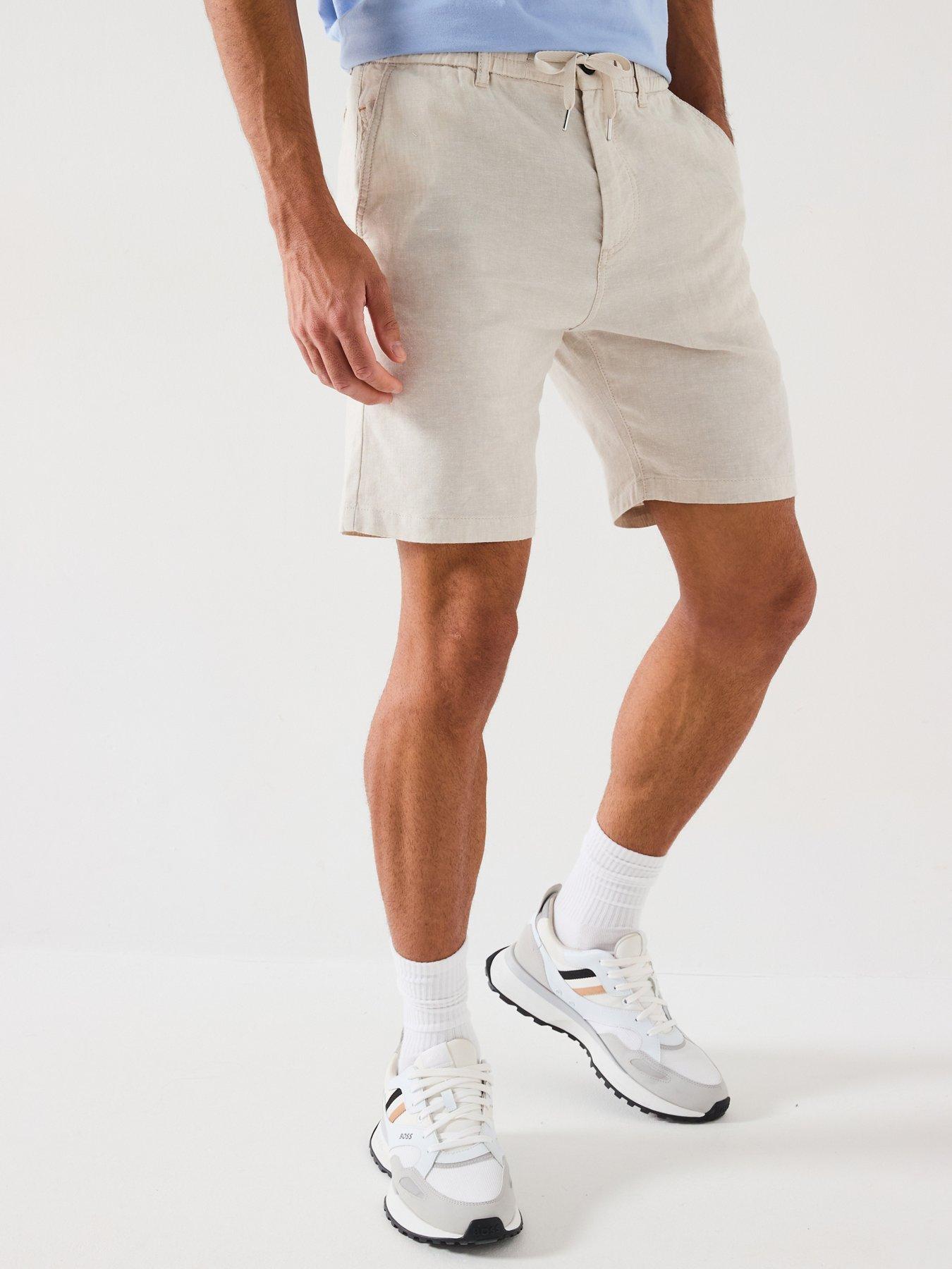 undefined Tapered Fit Linen Shorts - Light Beige