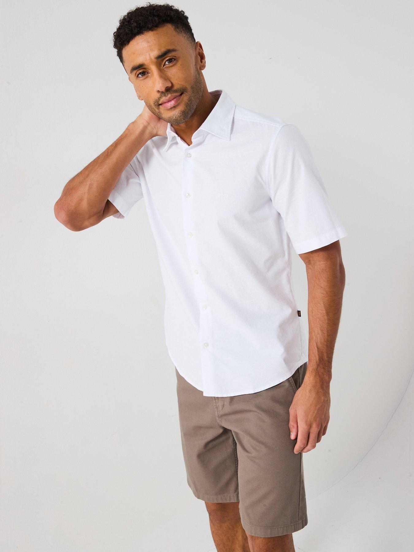 Image of BOSS Rash Short Sleeve Regular Fit Shirt - White