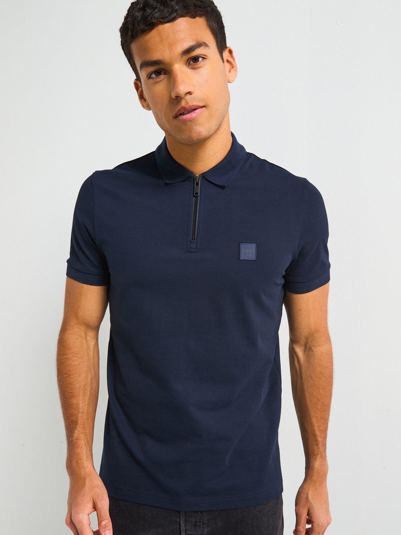 Boss Passerzip Zipped Polo Shirt - Dark Blue