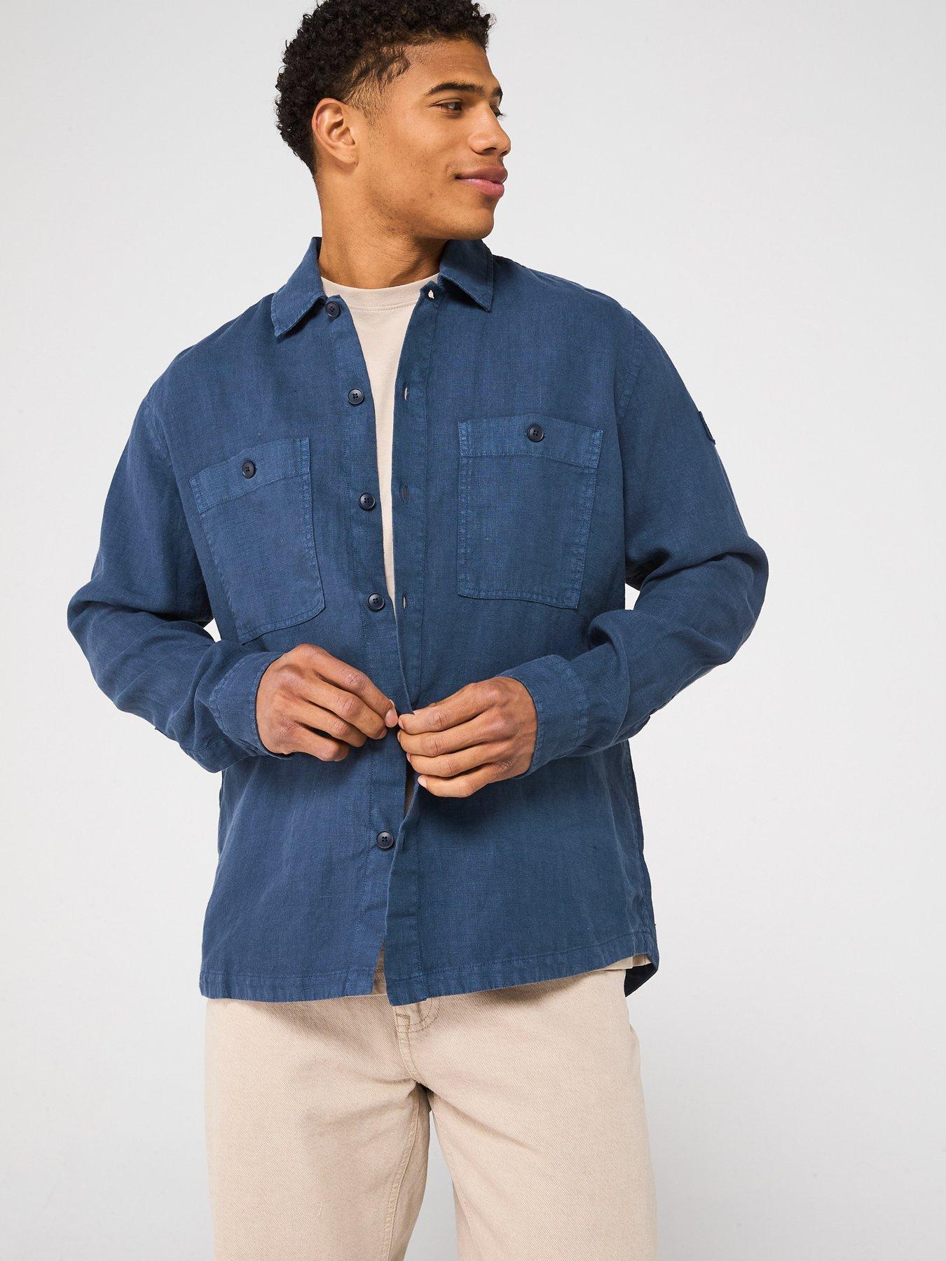 undefined Locky Linen Double Pocket Shirt - Dark Blue