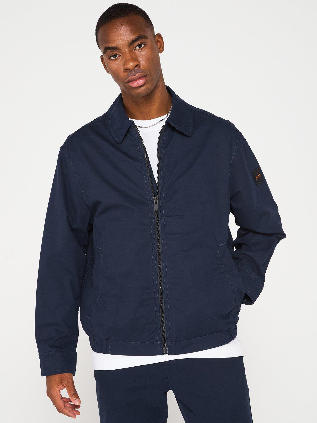 Image 1 of 6 of BOSS Relaxed Fit Cotton Twill Jacket - Dark Blue
