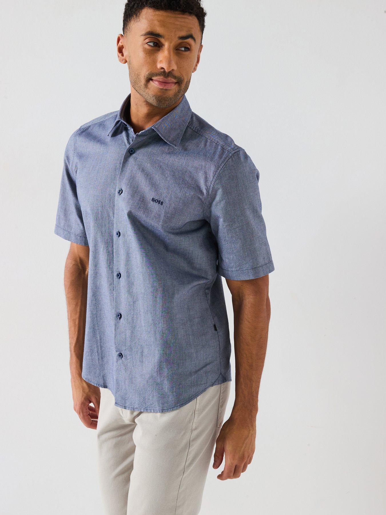 Image of BOSS Rash Short Sleeve Regular Fit Shirt - Navy