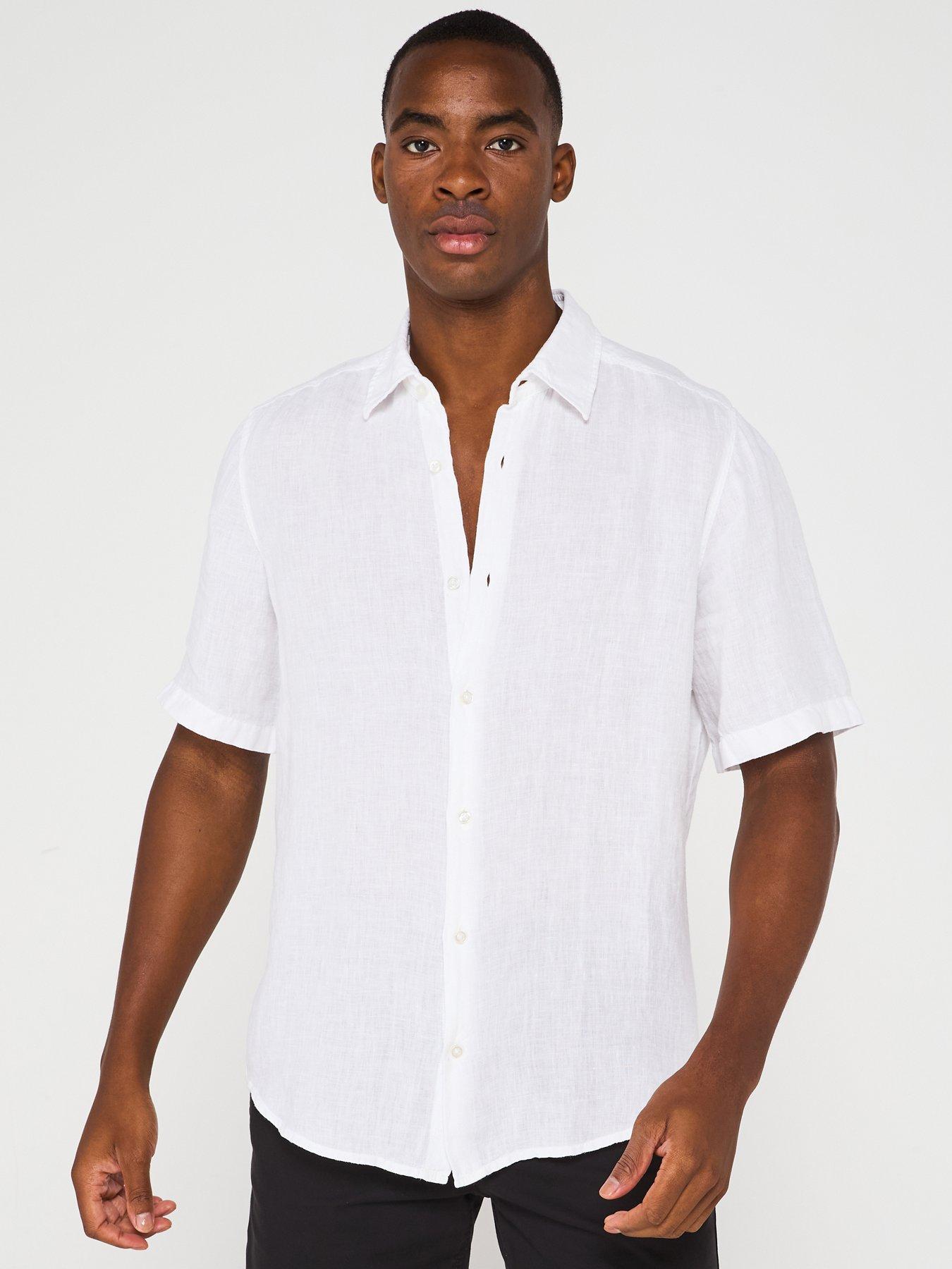 BOSS Rash 2m Short Sleeve Regular Fit Linen Shirt White Very