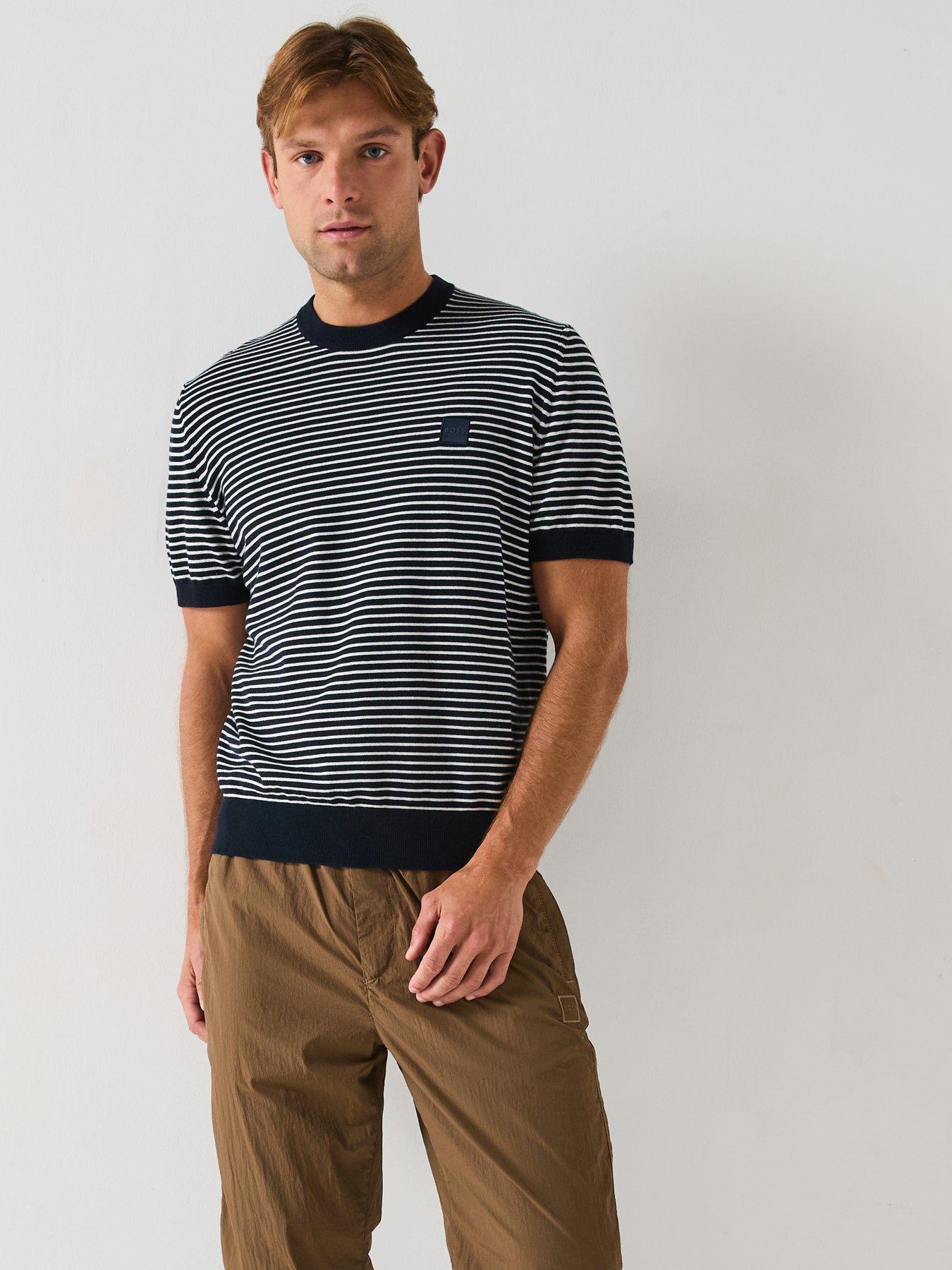 undefined Boss Kanache  Short Sleeve Knitted Stripe Crew Neck Jumper-dark Blue