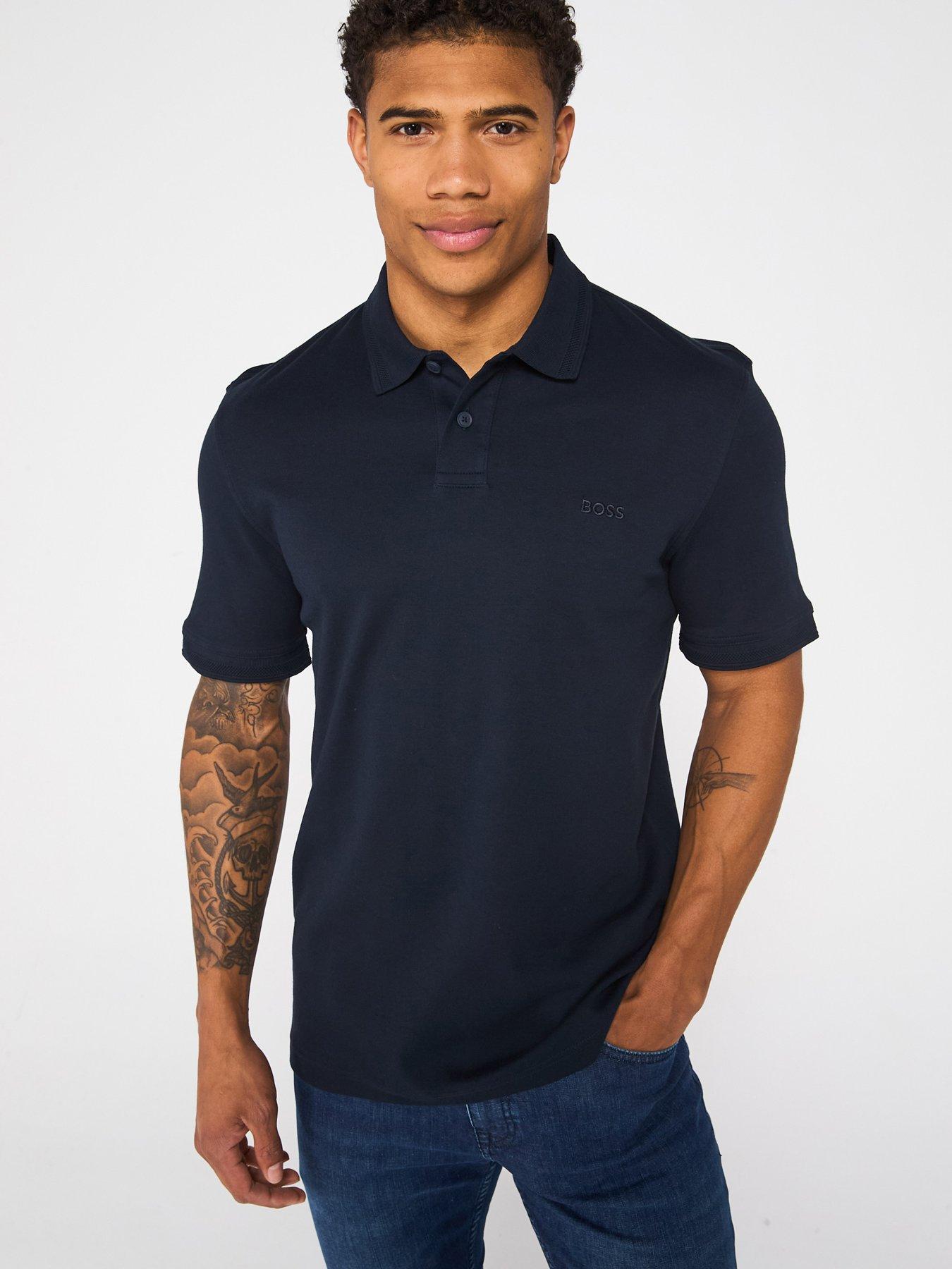 BOSS Interlock Tonal Logo Polo Shirt - Dark Blue