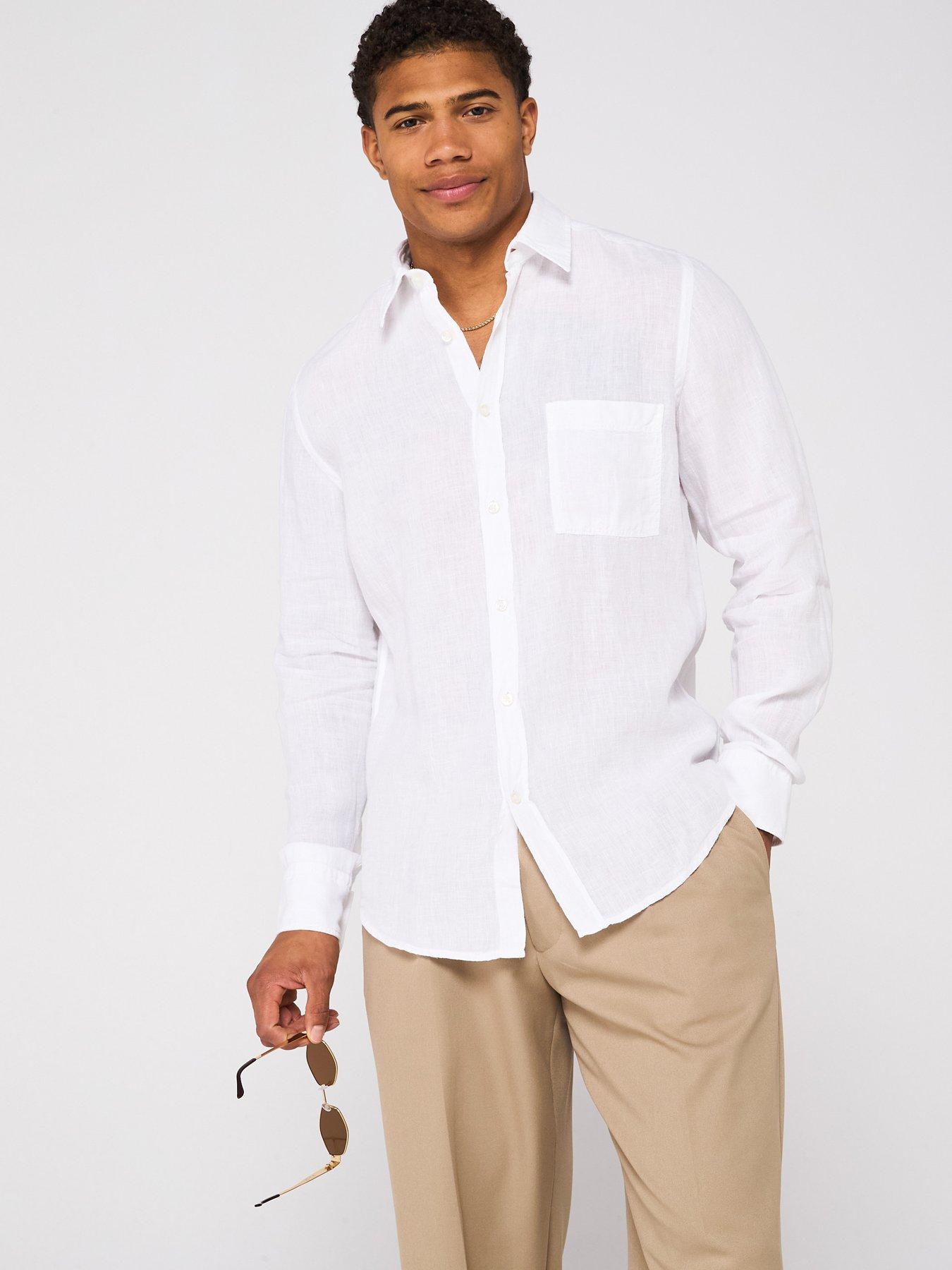 undefined Relegant 6M Linen Regular Fit Shirt- White