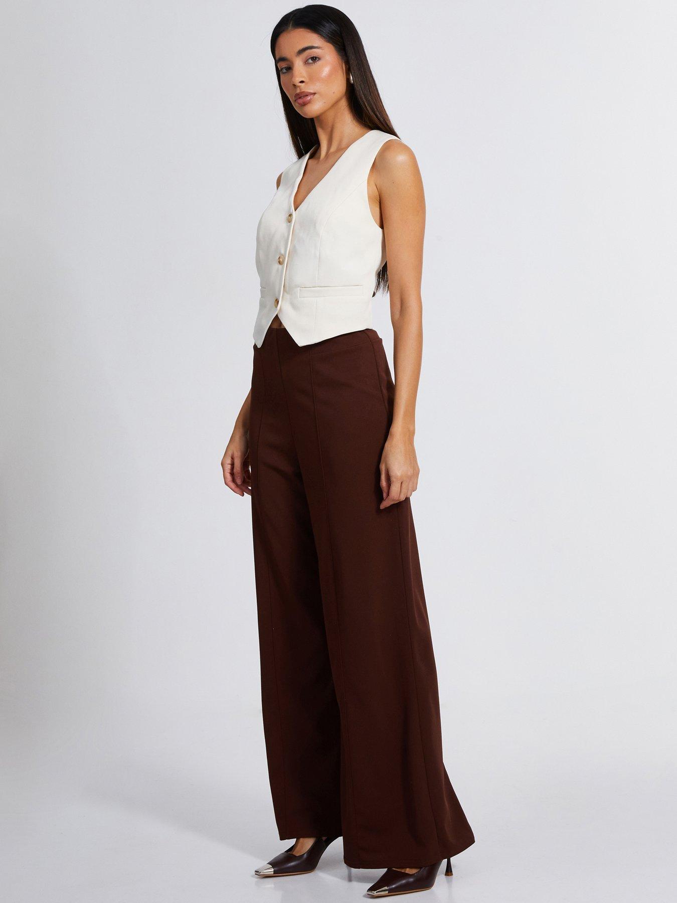 Quiz Brown High Waist Wide Leg Trousers Very