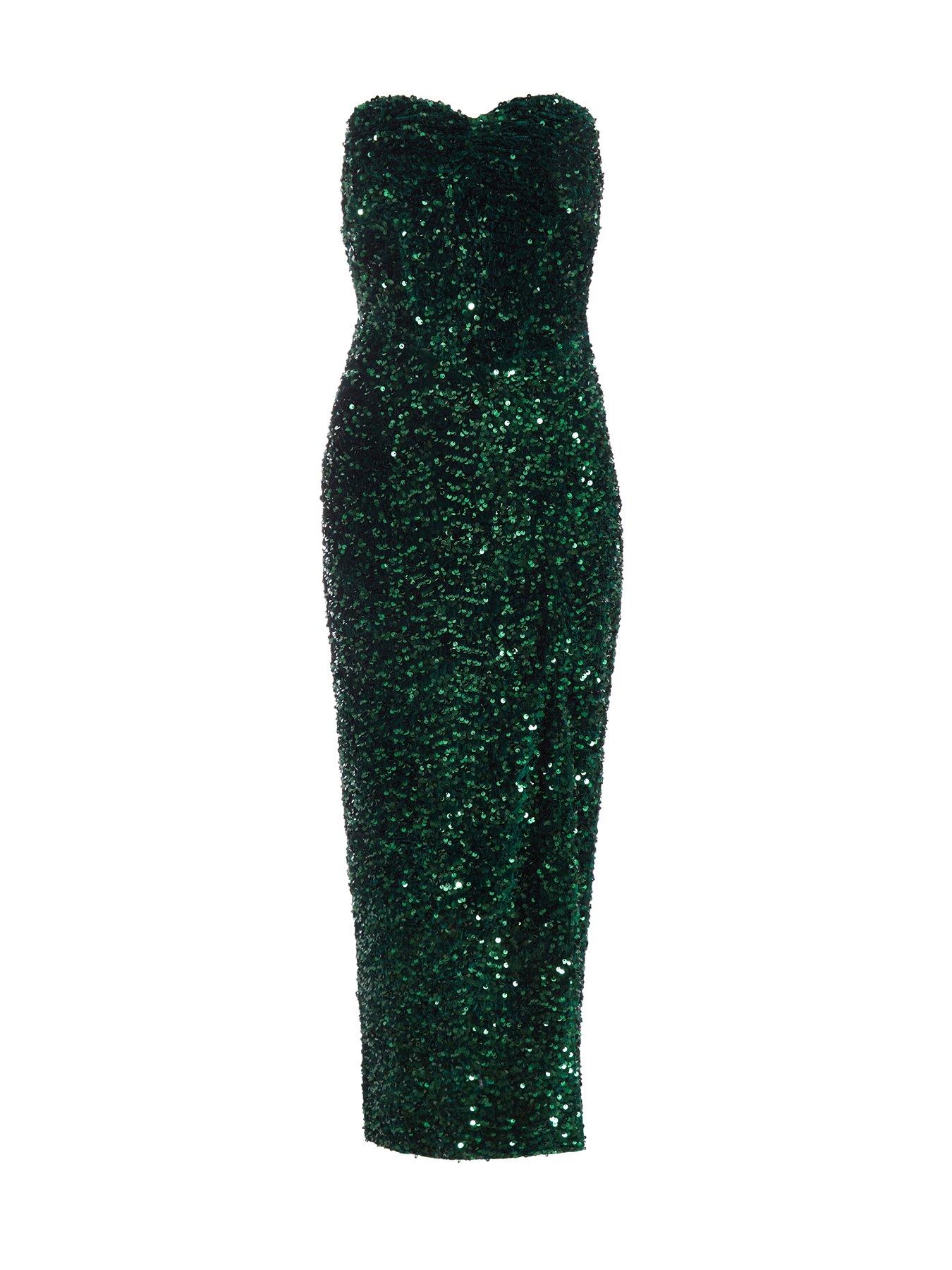 Quiz Petite Bottle Green Sequin Midaxi Dress | Very