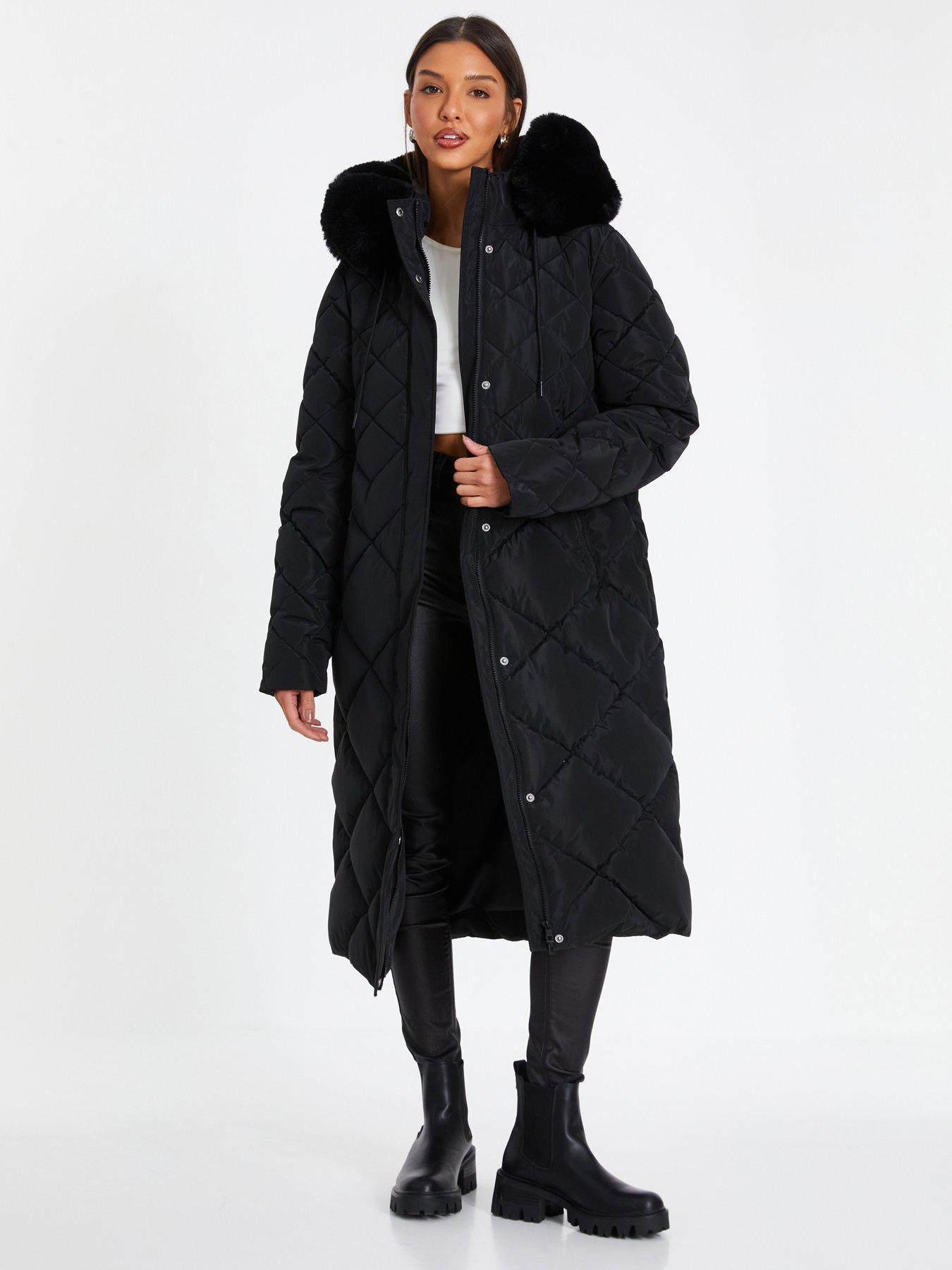 Image 1 of 6 of Quiz Black Quilted Longline Parka