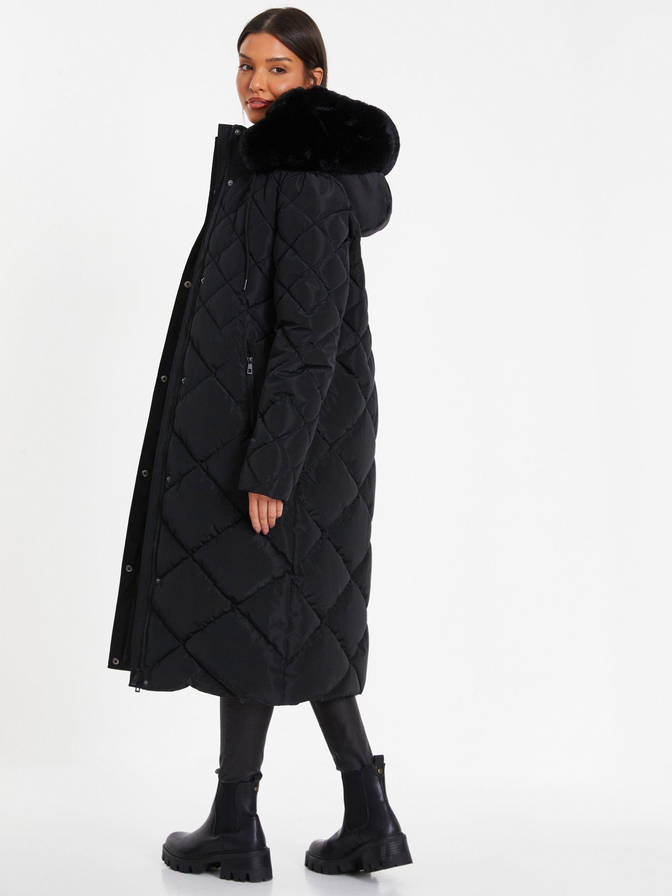 Image 2 of 6 of Quiz Black Quilted Longline Parka