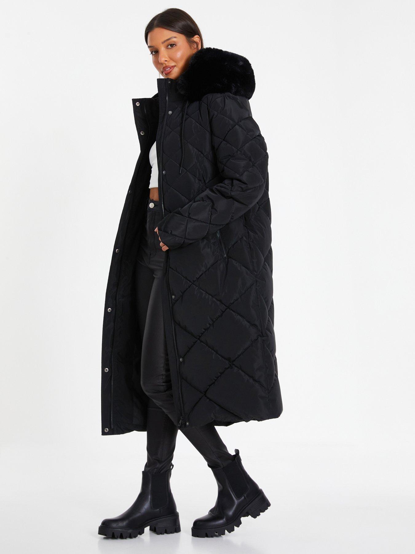 Image 3 of 6 of Quiz Black Quilted Longline Parka