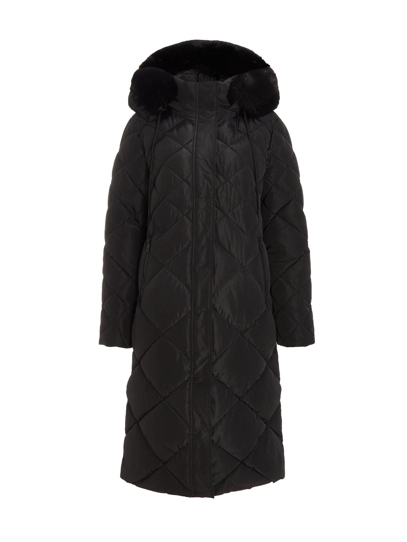 Image 4 of 6 of Quiz Black Quilted Longline Parka