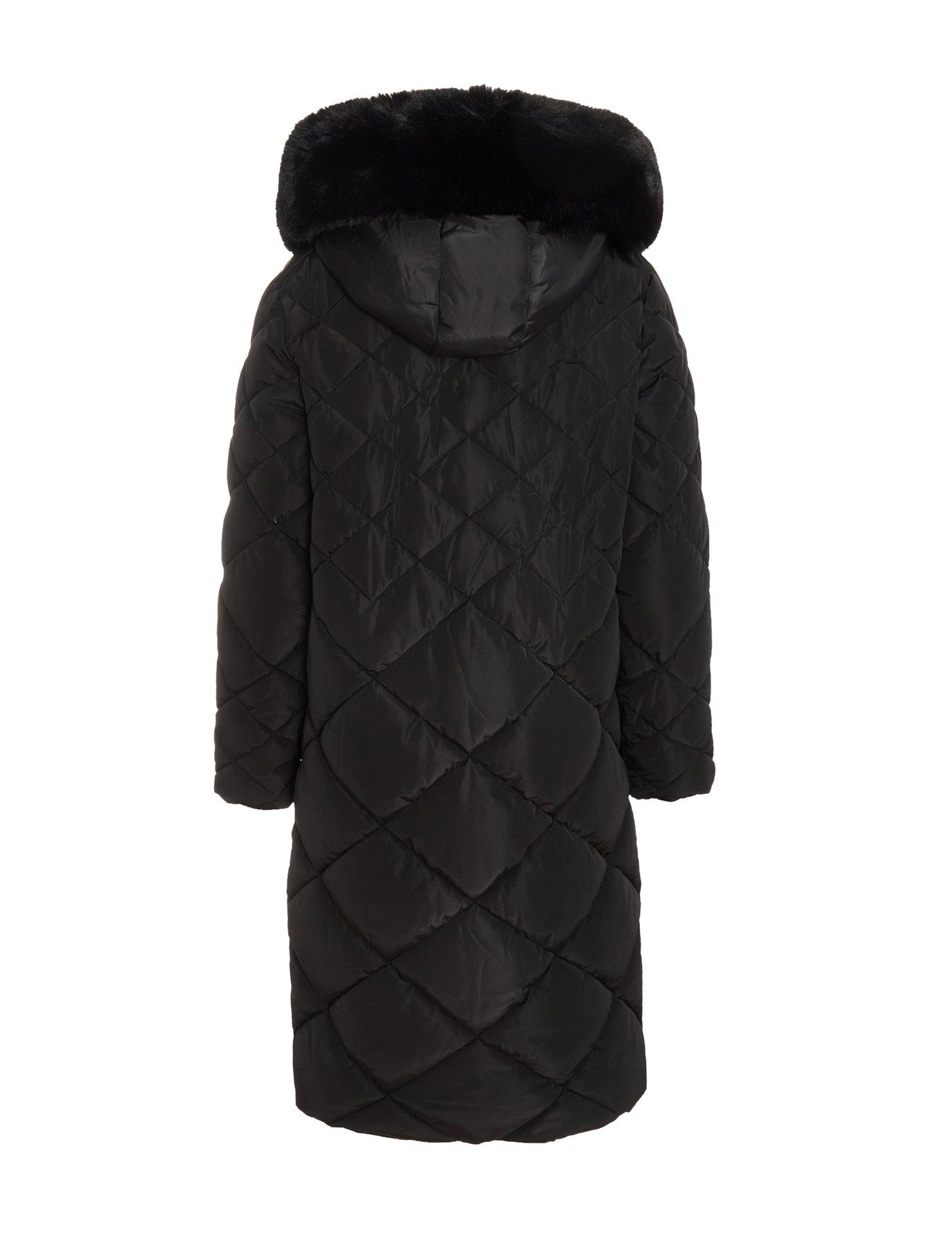 Image 5 of 6 of Quiz Black Quilted Longline Parka