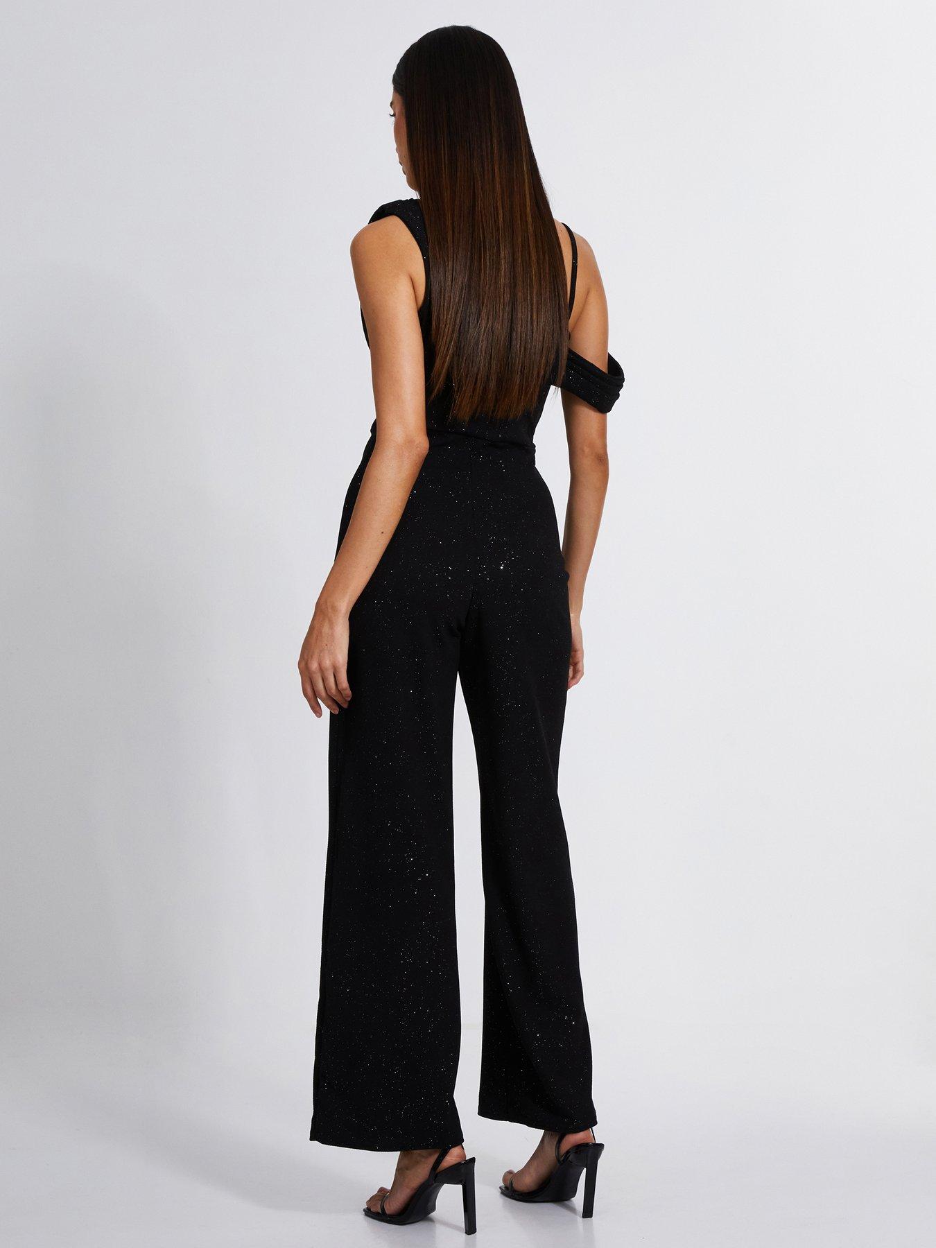 Quiz Black Glitter Cowl Neck Jumpsuit Very
