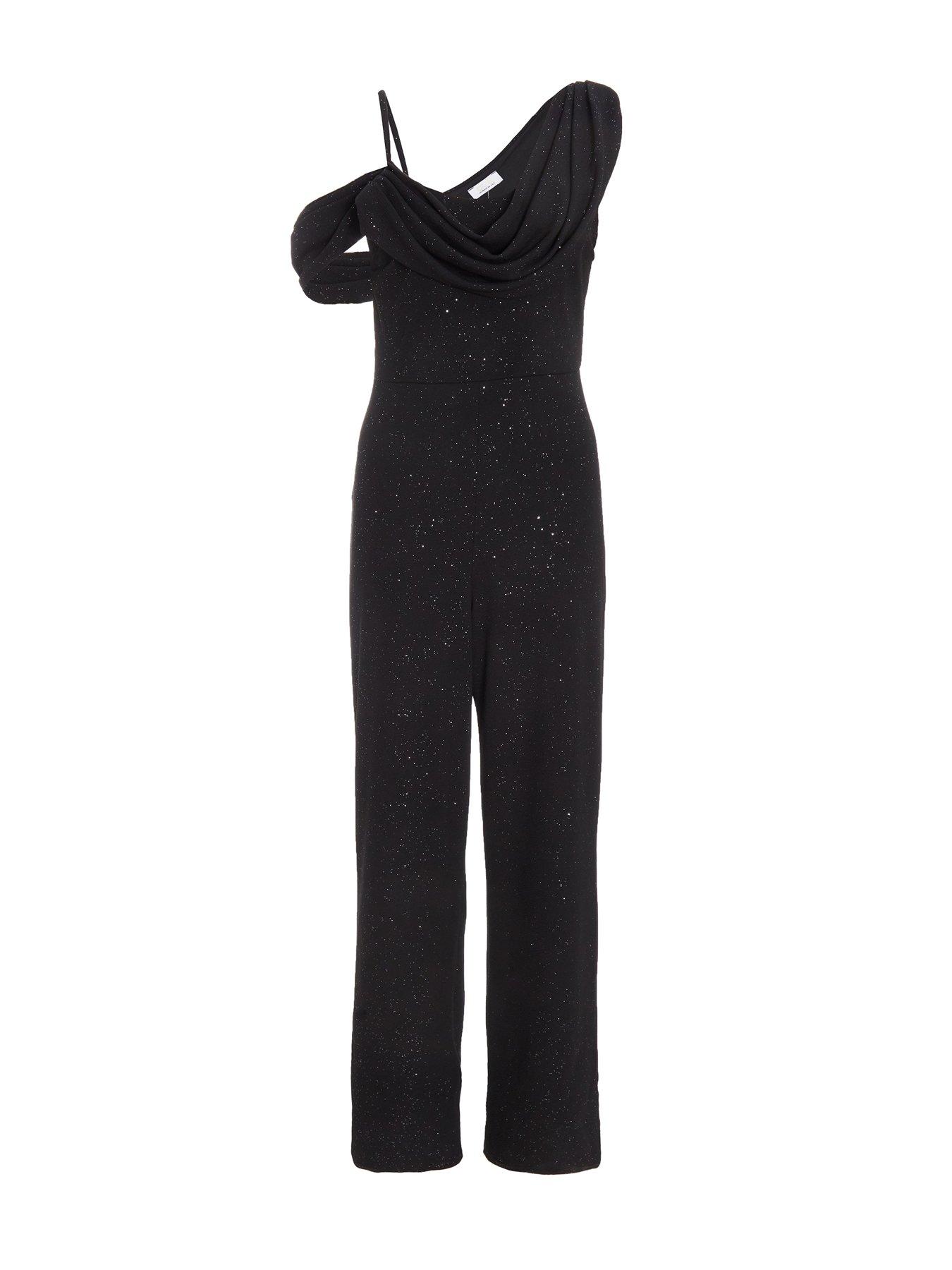 Quiz Black Glitter Cowl Neck Jumpsuit Very