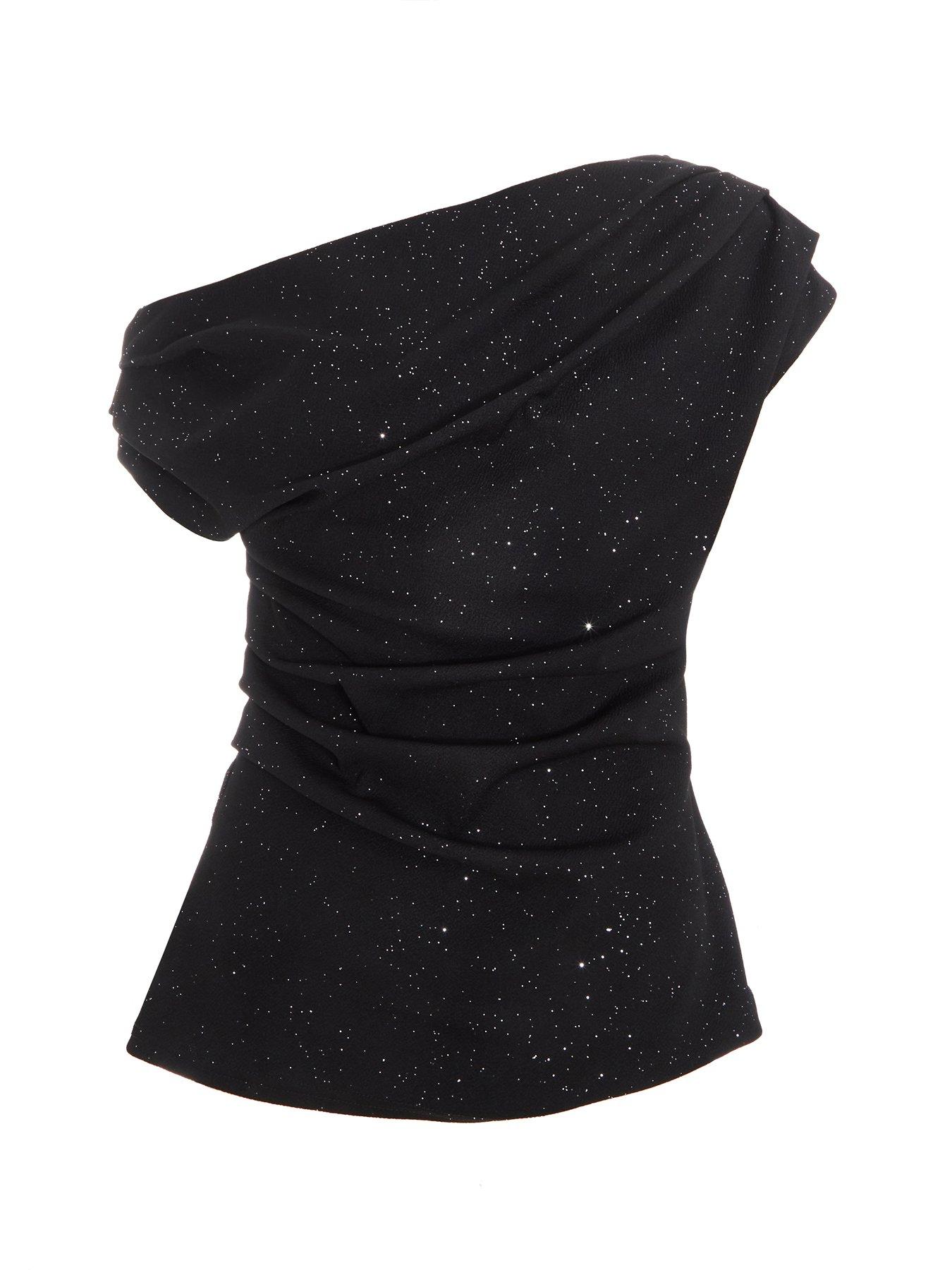Image 4 of 6 of Quiz Black Glitter Drape Neck Top