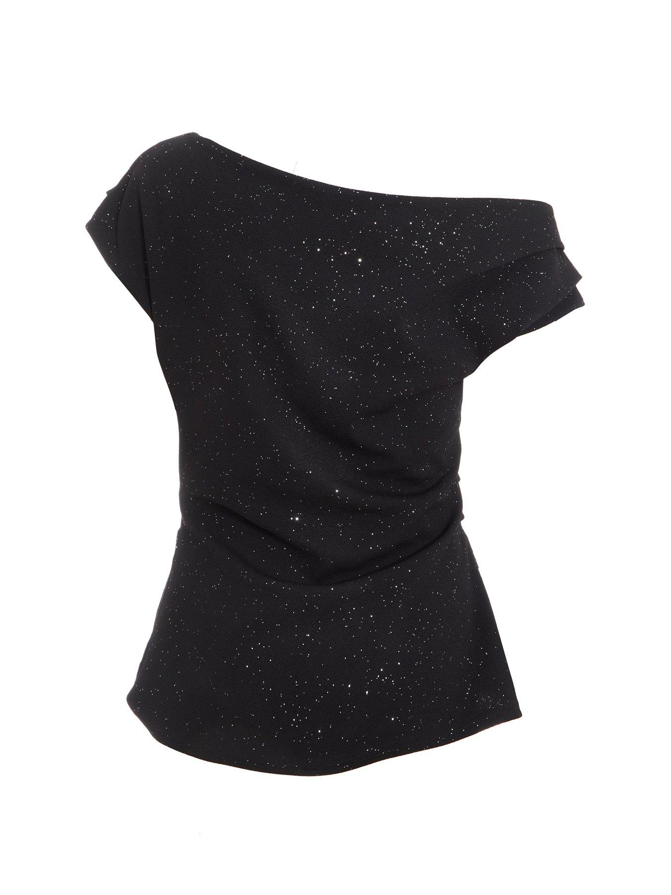 Image 5 of 6 of Quiz Black Glitter Drape Neck Top