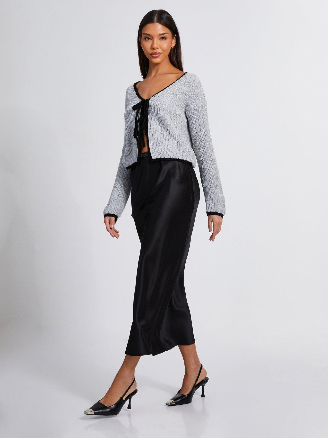 Image 3 of 6 of Quiz Grey Knit Tie Front Cardigan
