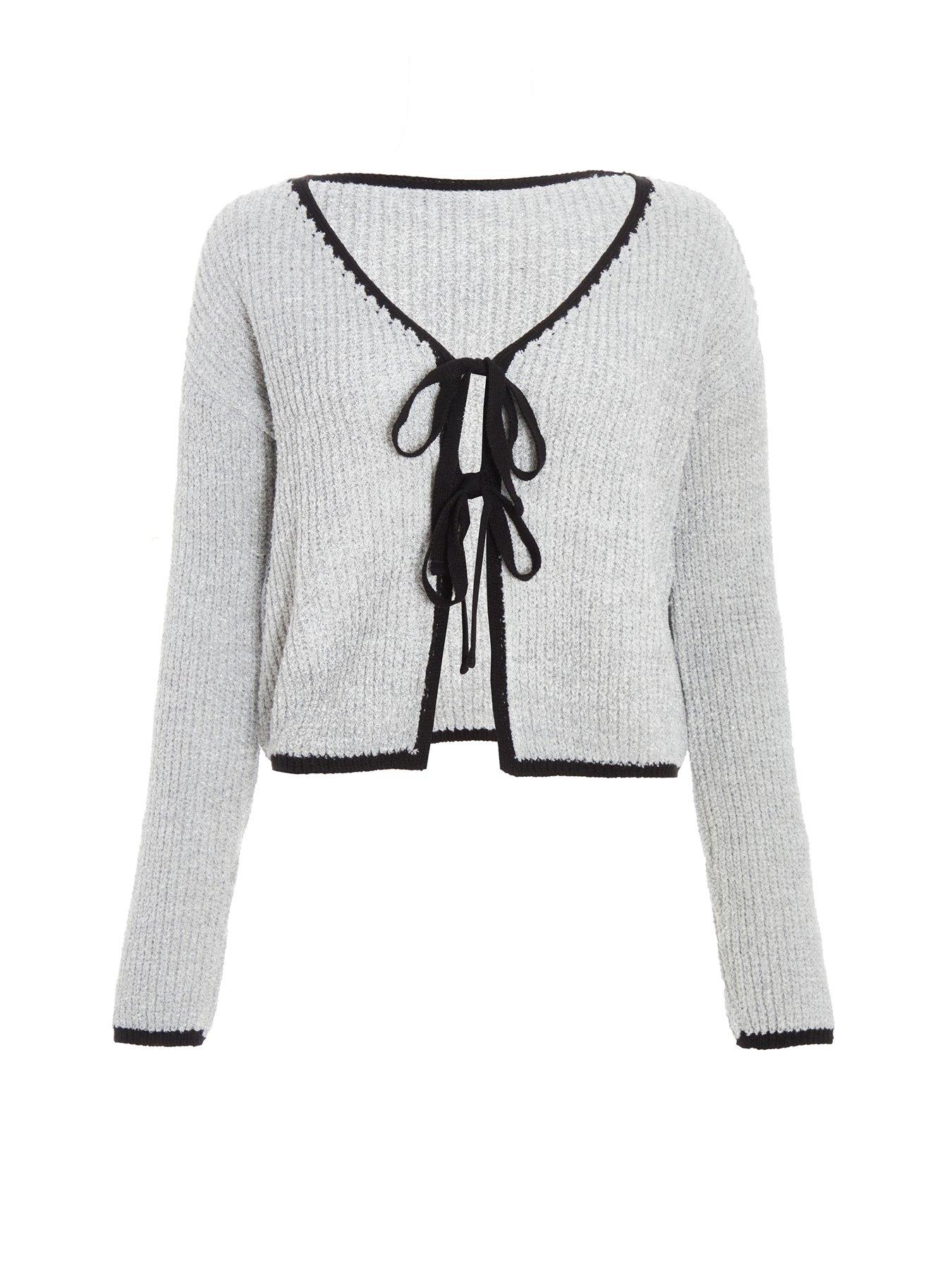 Image 4 of 6 of Quiz Grey Knit Tie Front Cardigan