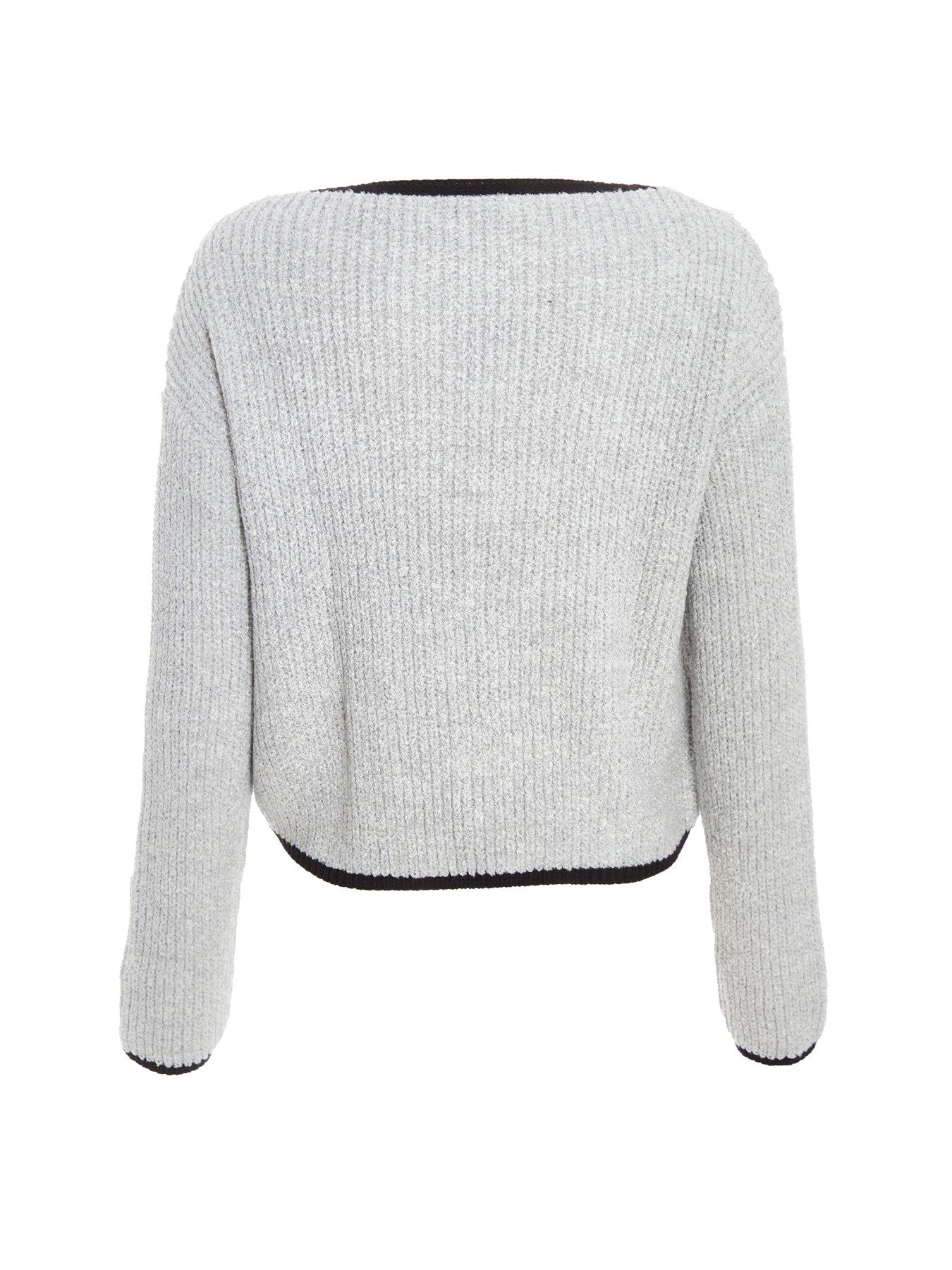 Image 5 of 6 of Quiz Grey Knit Tie Front Cardigan