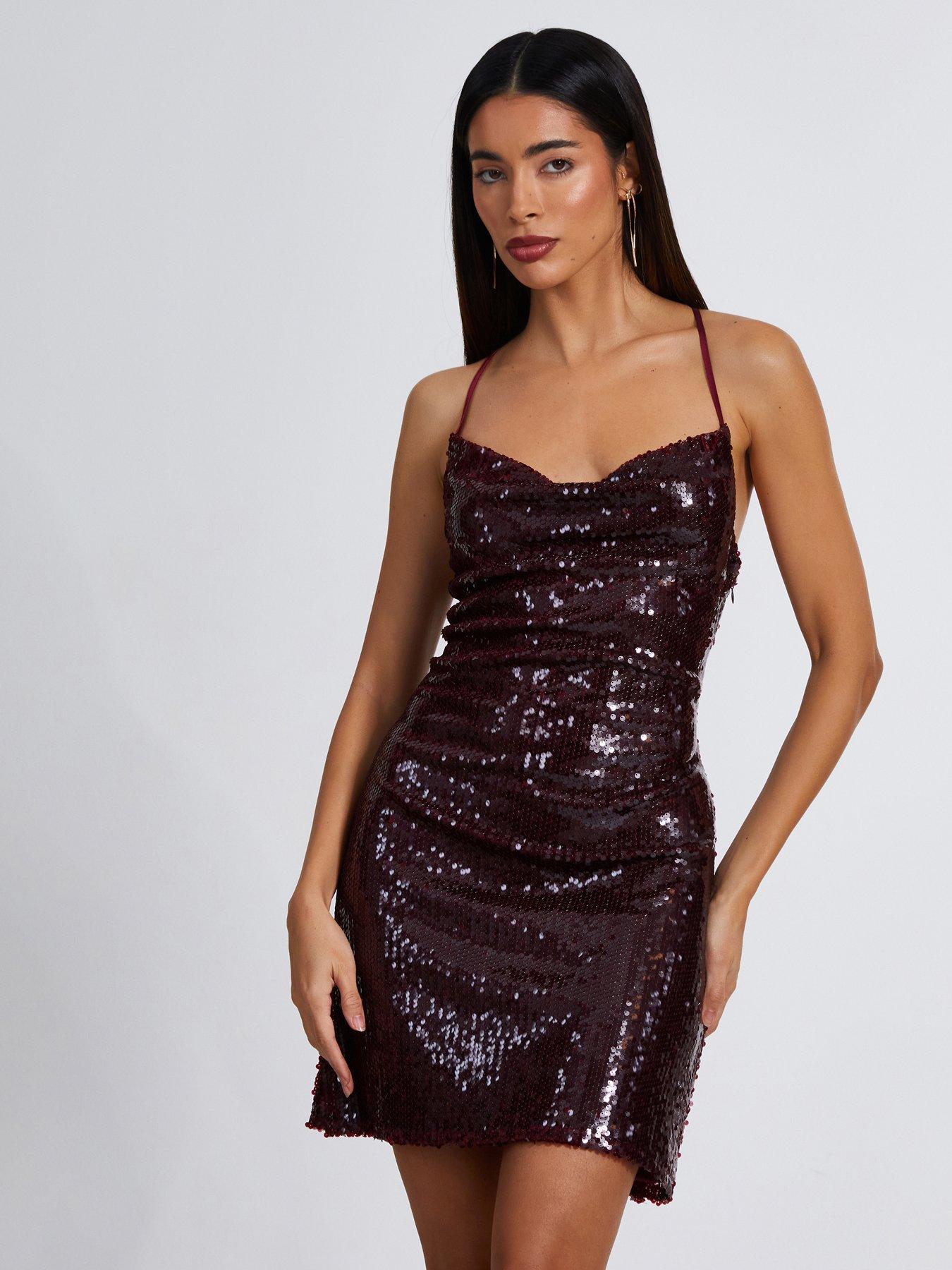 Quiz Dark Red Sequin Mini Dress Very