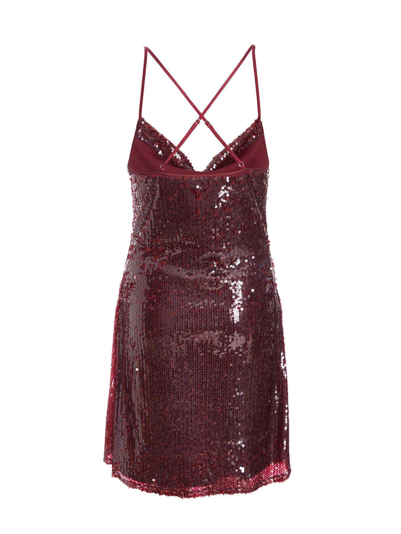 strapless open back dress The Stacey Sequin Mini Sleeveless Holiday Dress Red- ShopAA main image 0