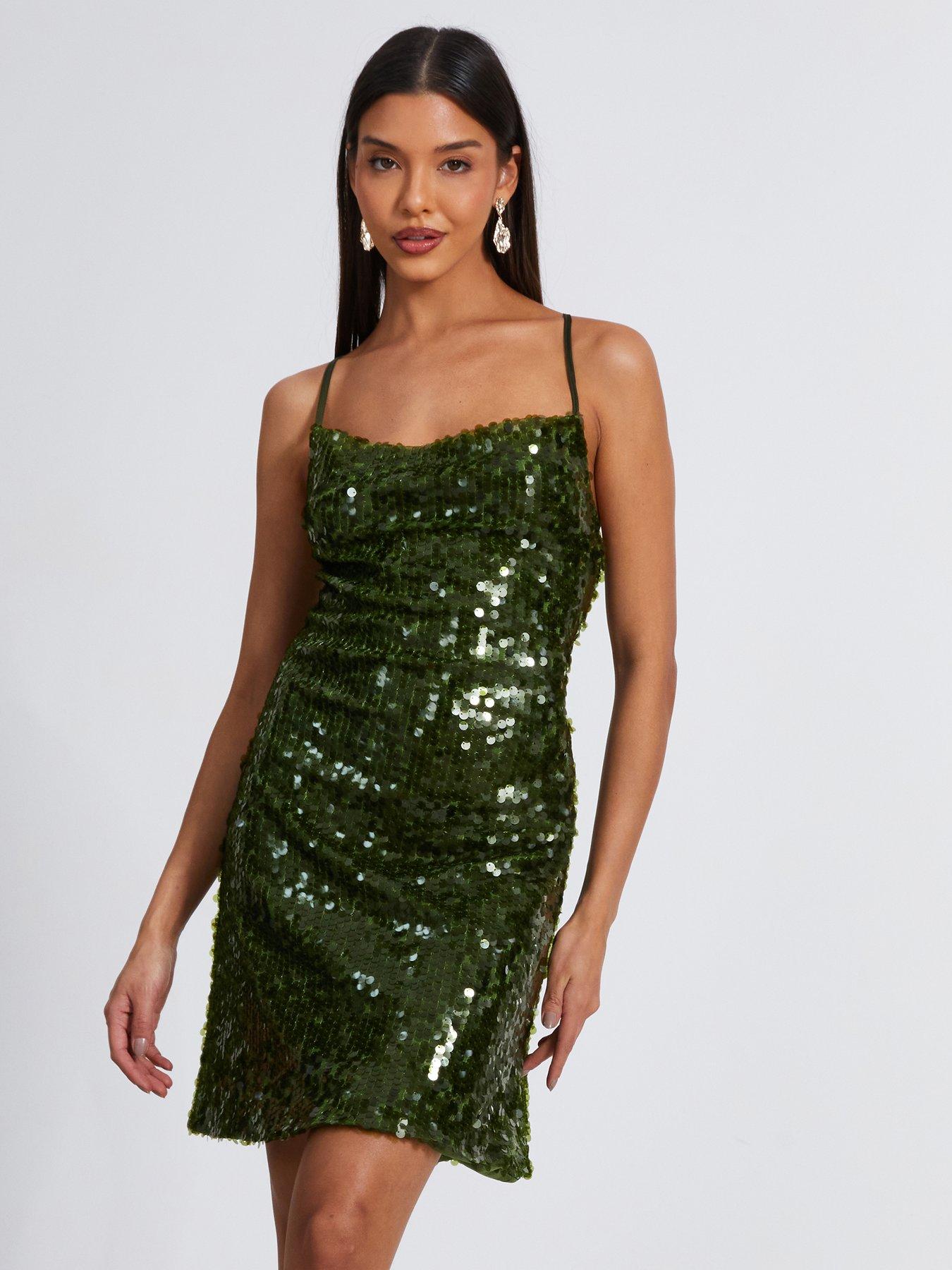 Quiz Green Sequin Cowl Mini Dress | Very