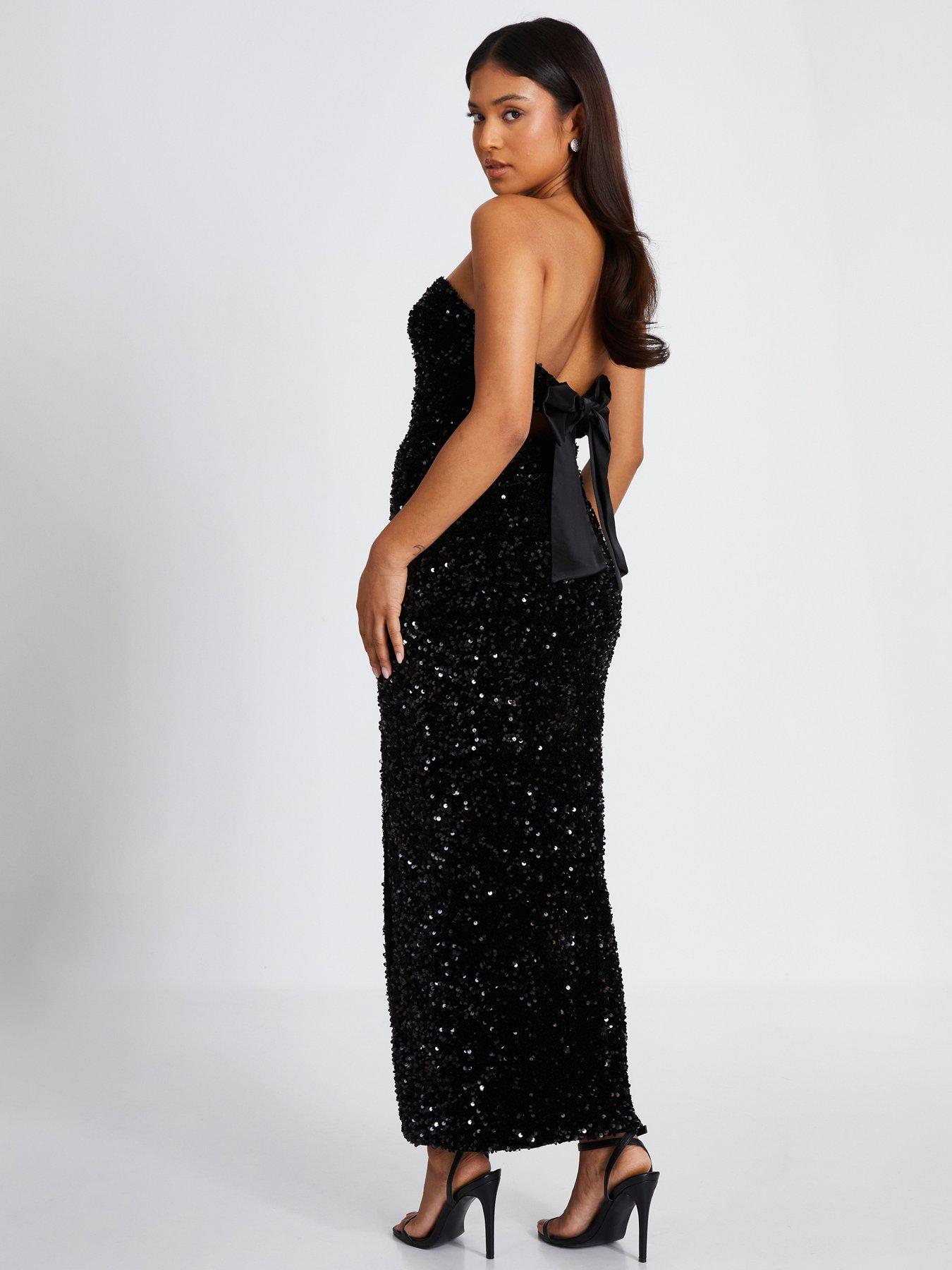 Quiz Petite Black Sequin Strapless Midaxi Dress Very