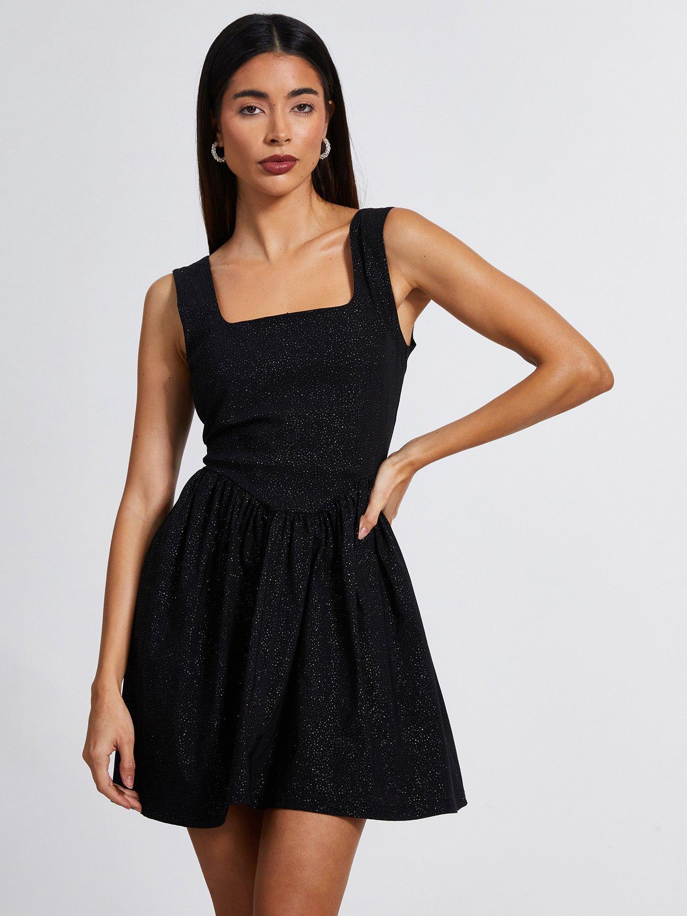 Quiz Black Glitter Skater Dress