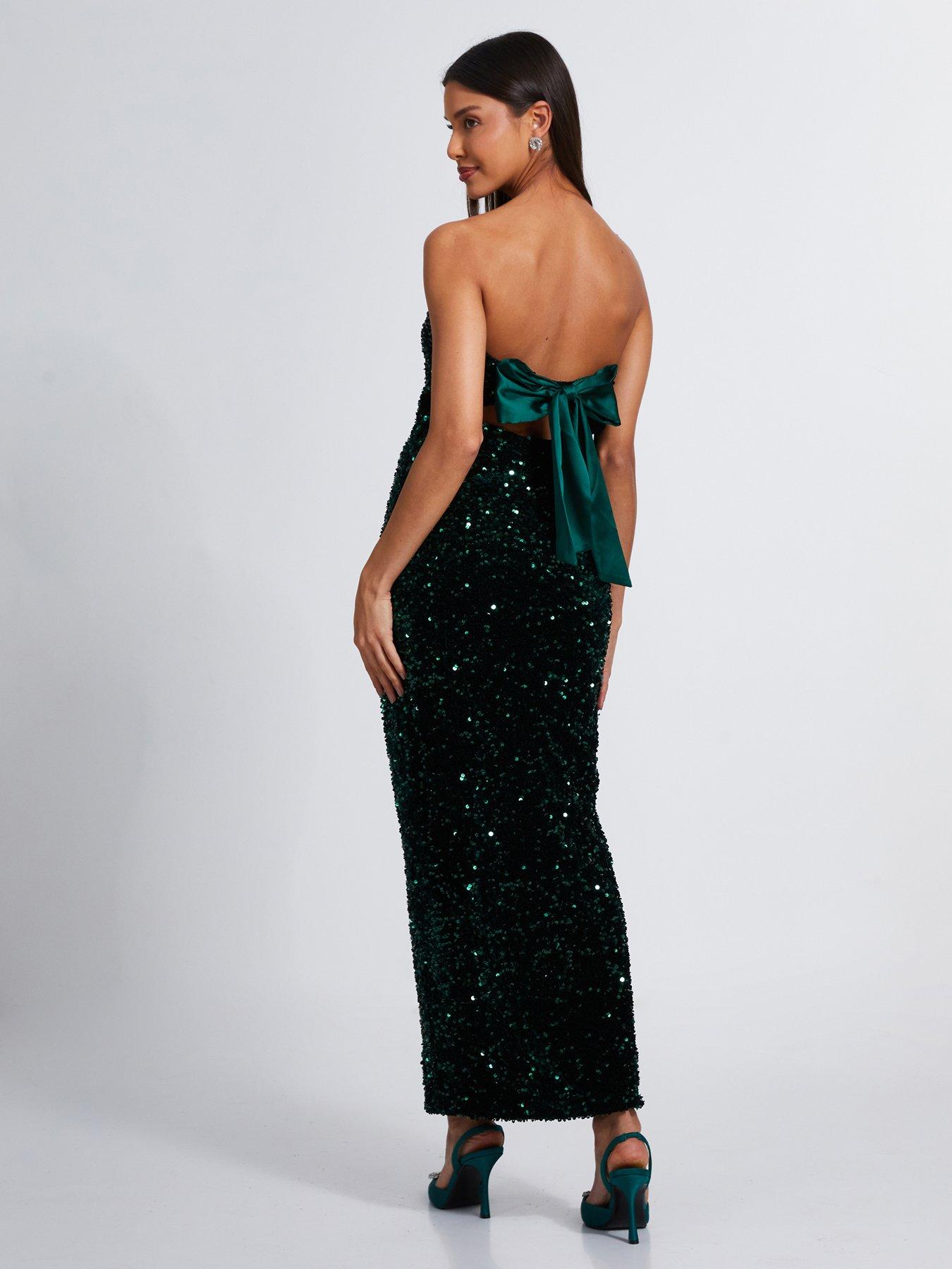 Image 2 of 6 of Quiz Bottle Green Sequin Midaxi Dress