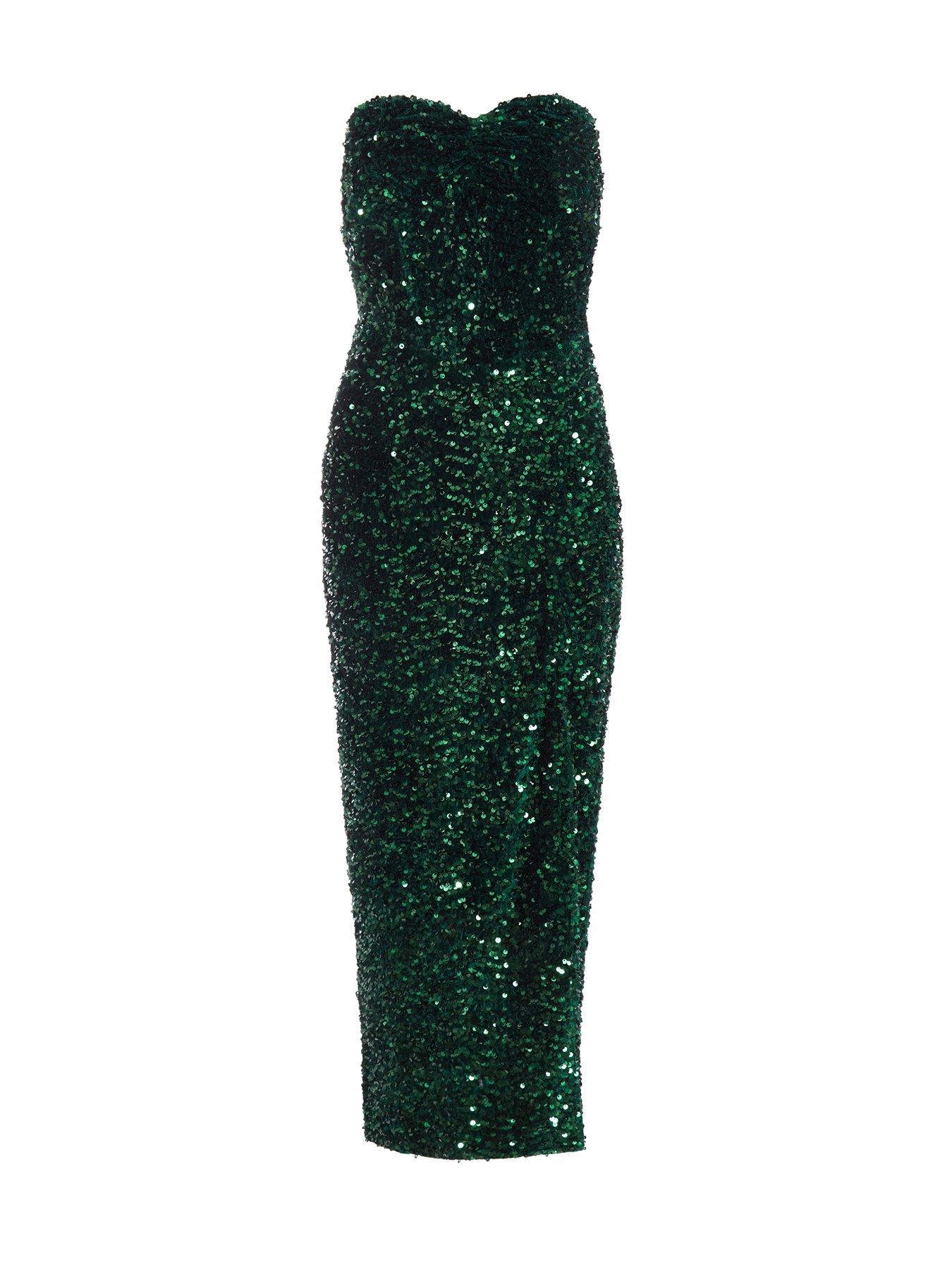 Image 4 of 6 of Quiz Bottle Green Sequin Midaxi Dress
